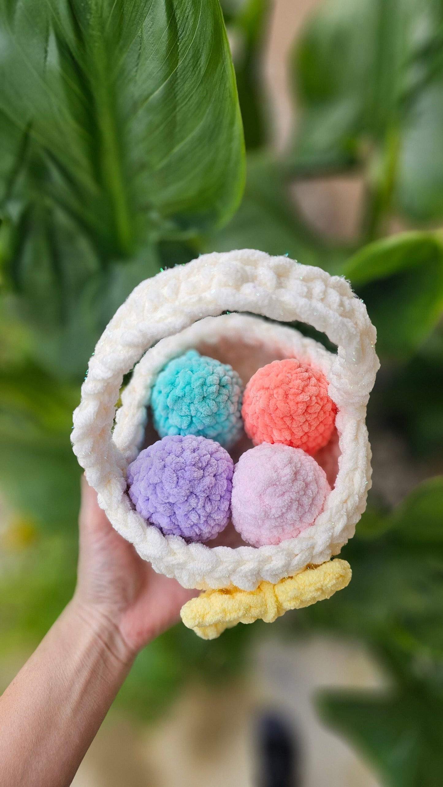 Easter Basket Crochet Pattern, No-Sew, Easter Table Decor, PDF Download, KnotsMerryYarn