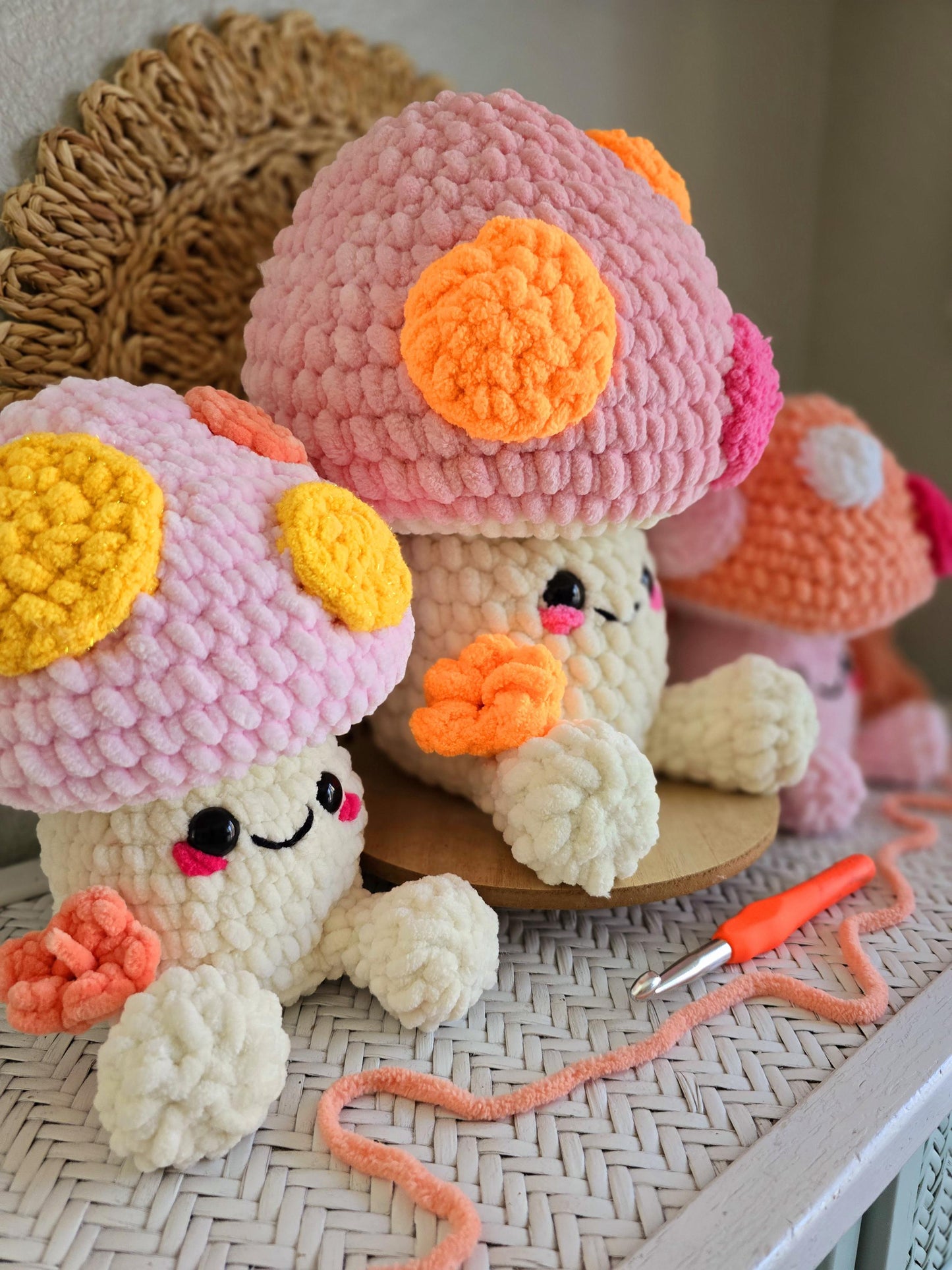 Mushroom Crochet Pattern, No Sew, 2-in-1 (mini version included), Amigurumi, PDF Download, KnotsMerryYarn