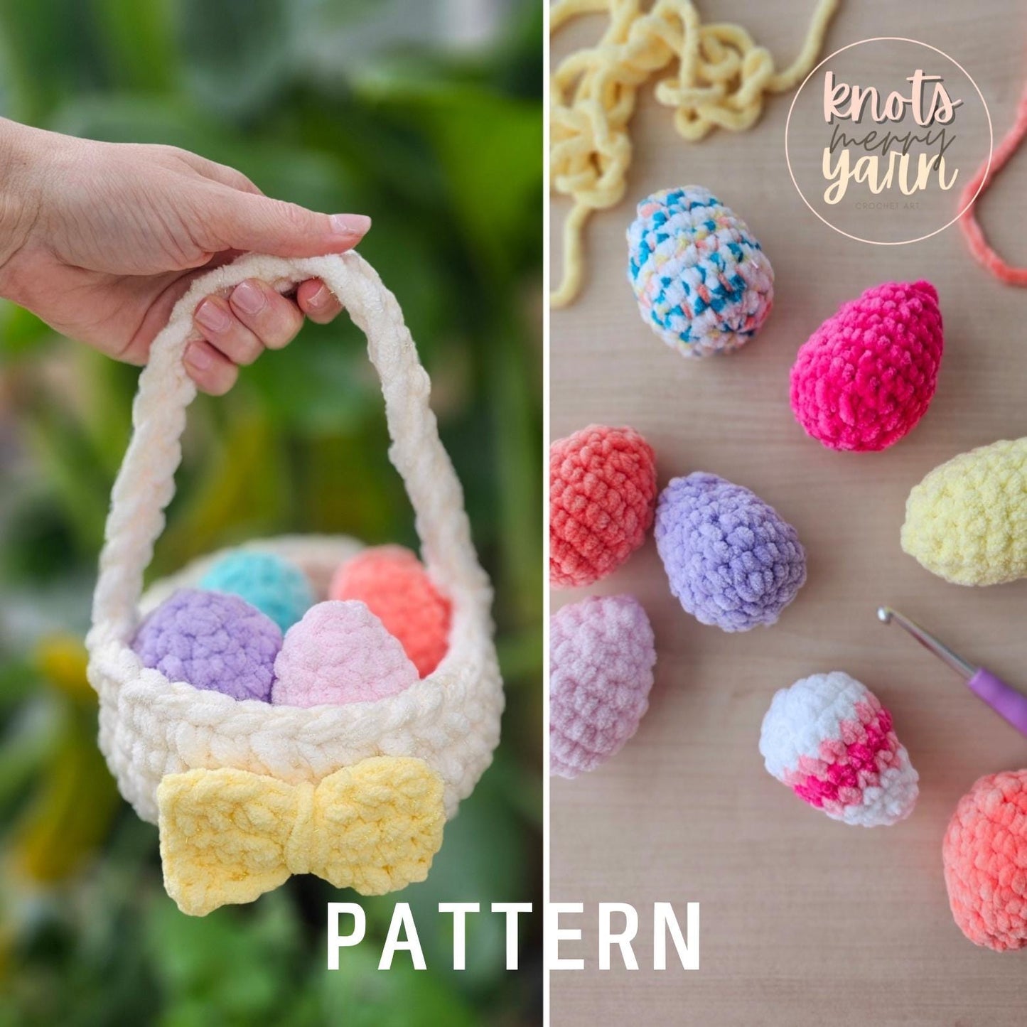 Crochet Easter Basket and Eggs Pattern, No Sew, Beginner Friendly, PDF, Bundle
