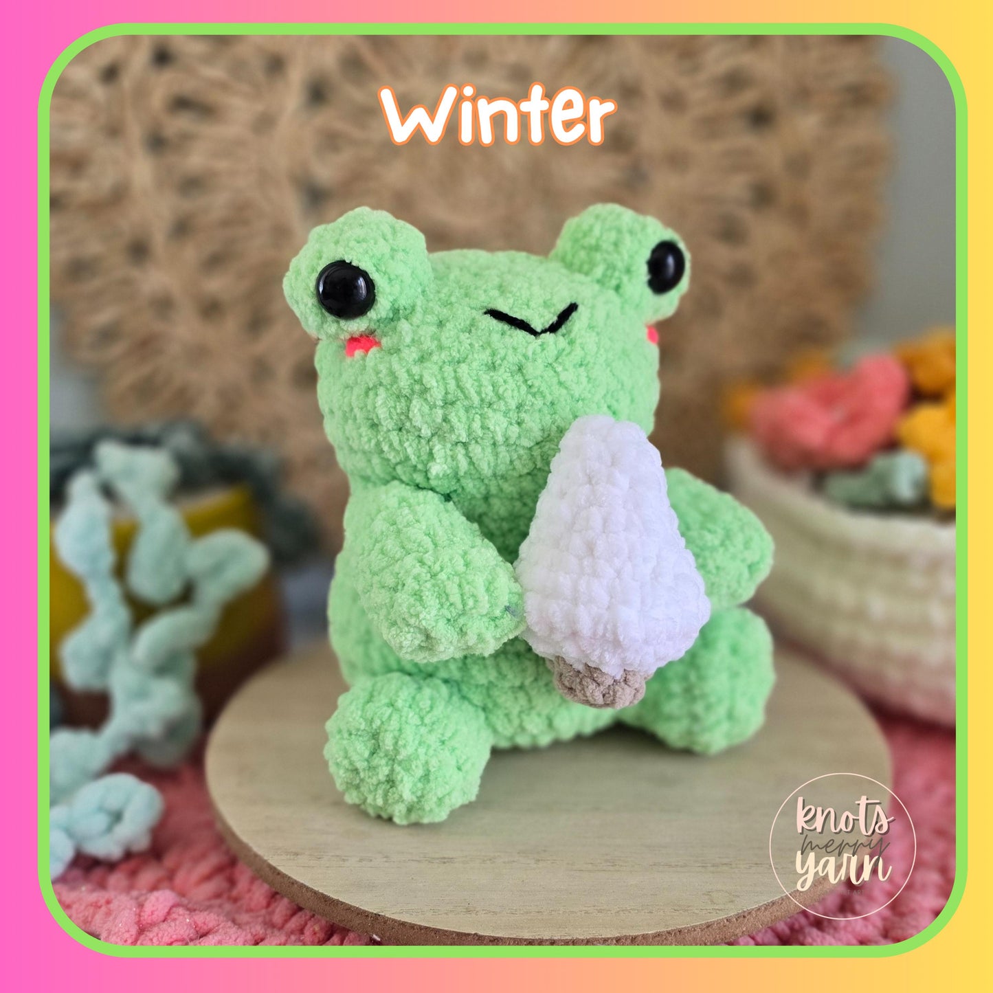 Frog No Sew Crochet Pattern, Sitting Frog Pattern, PDF, Instant download, The 4 Seasons Pack, Ghost, Christmas tree, Ice cream, and bouquet