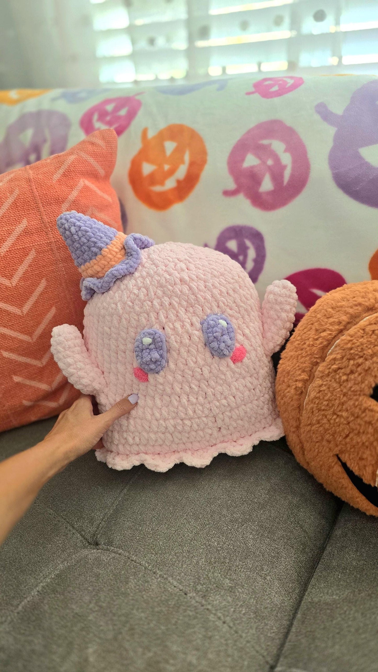 Ghost Pillow Crochet Pattern: Amigurumi Plushie with Book (PDF Download)