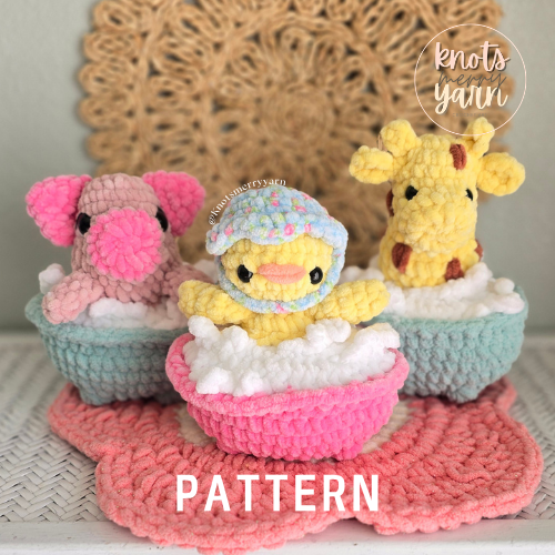 Crochet Pattern, Low-Sew Bathtub Animals, Amigurumi Bath Toys, Crochet Plush Pattern, Bubble Buddies, Beginner-Intermediate Crochet PDF
