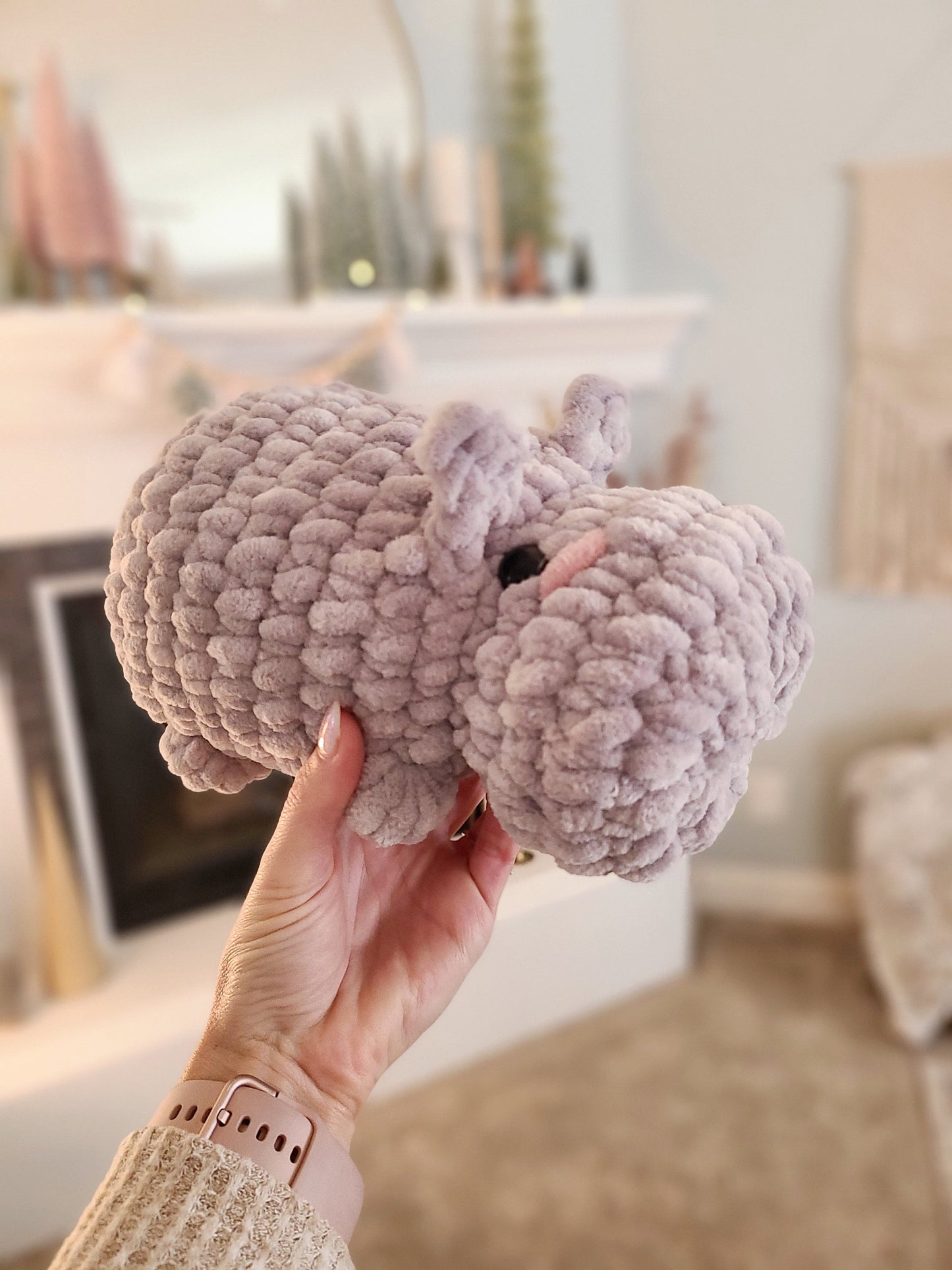 Hippo Crochet Pattern, No Sew, Amigurumi, PDF Download, KnotsMerryYarn