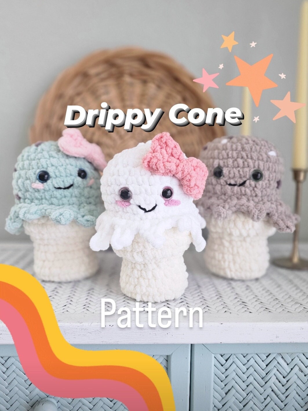 Ice Cream Cone | CROCHET PATTERN | Instant Download PDF | Drippy Cone