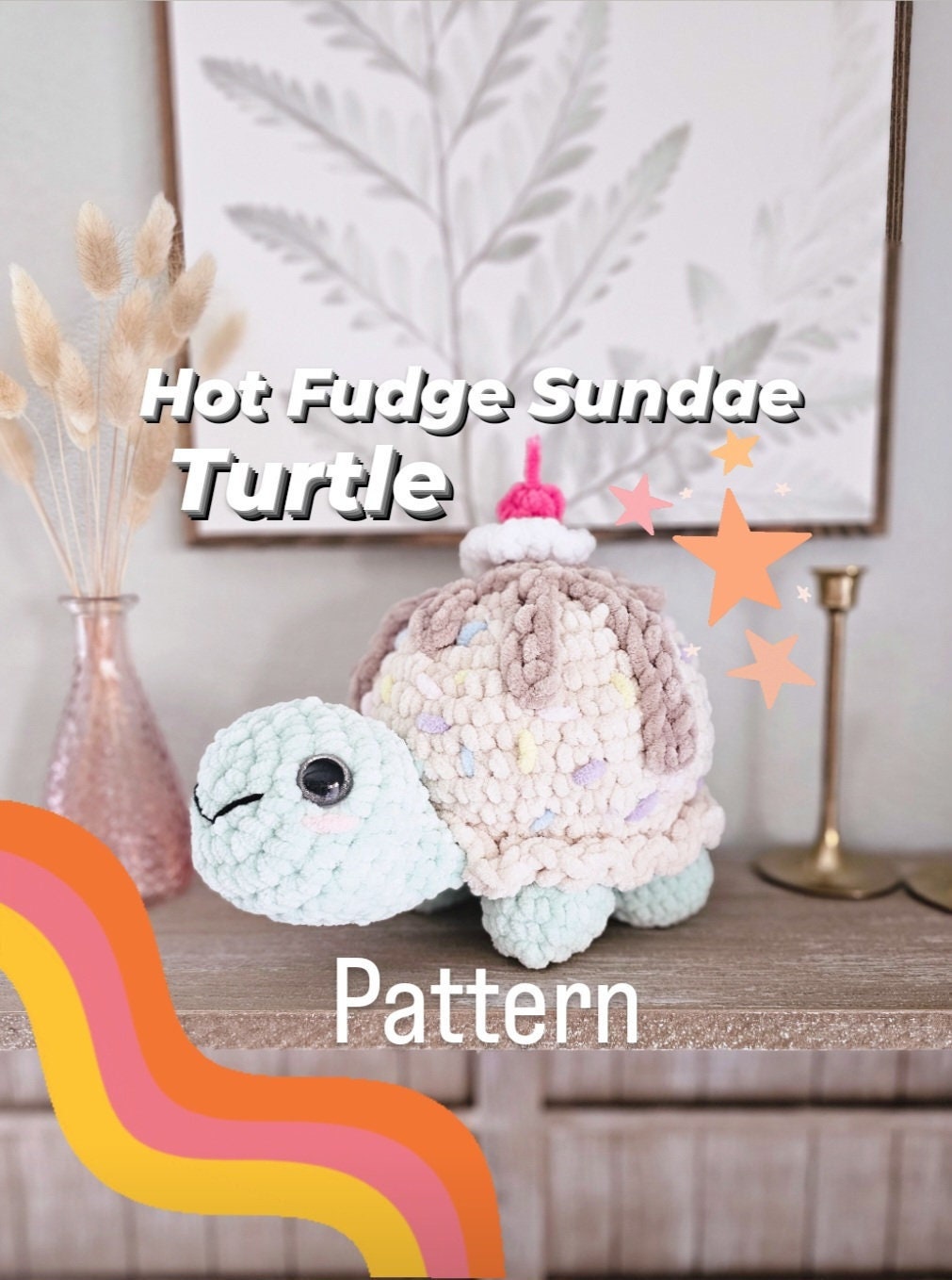 Turtle Crochet Pattern, Hot Fudge Sundae Turtle, Amigurumi, PDF Download, KnotsMerryYarn
