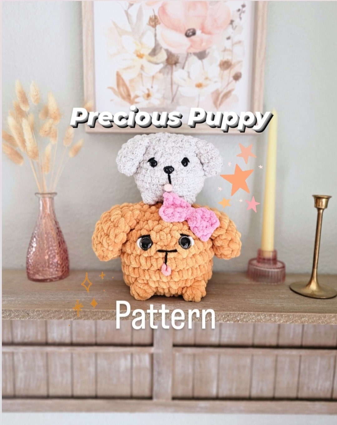 Puppy Crochet Pattern, Low Sew, Amigurumi, Dog, PDF Download, KnotsMerryYarn