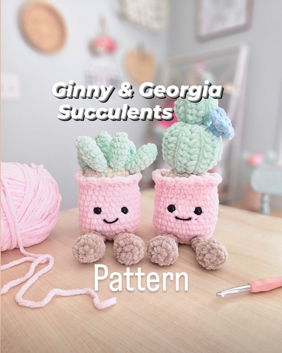 Succulents Crochet Pattern, Ginny & Georgia, Amigurumi, Crochet Cactus, PDF Download, KnotsMerryYarn