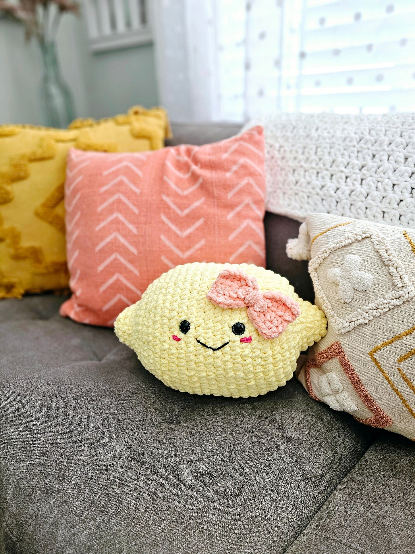 Lemon Plushie Crochet Pattern, Low Sew, Amigurumi, Crochet Food, PDF Download, KnotsMerryYarn