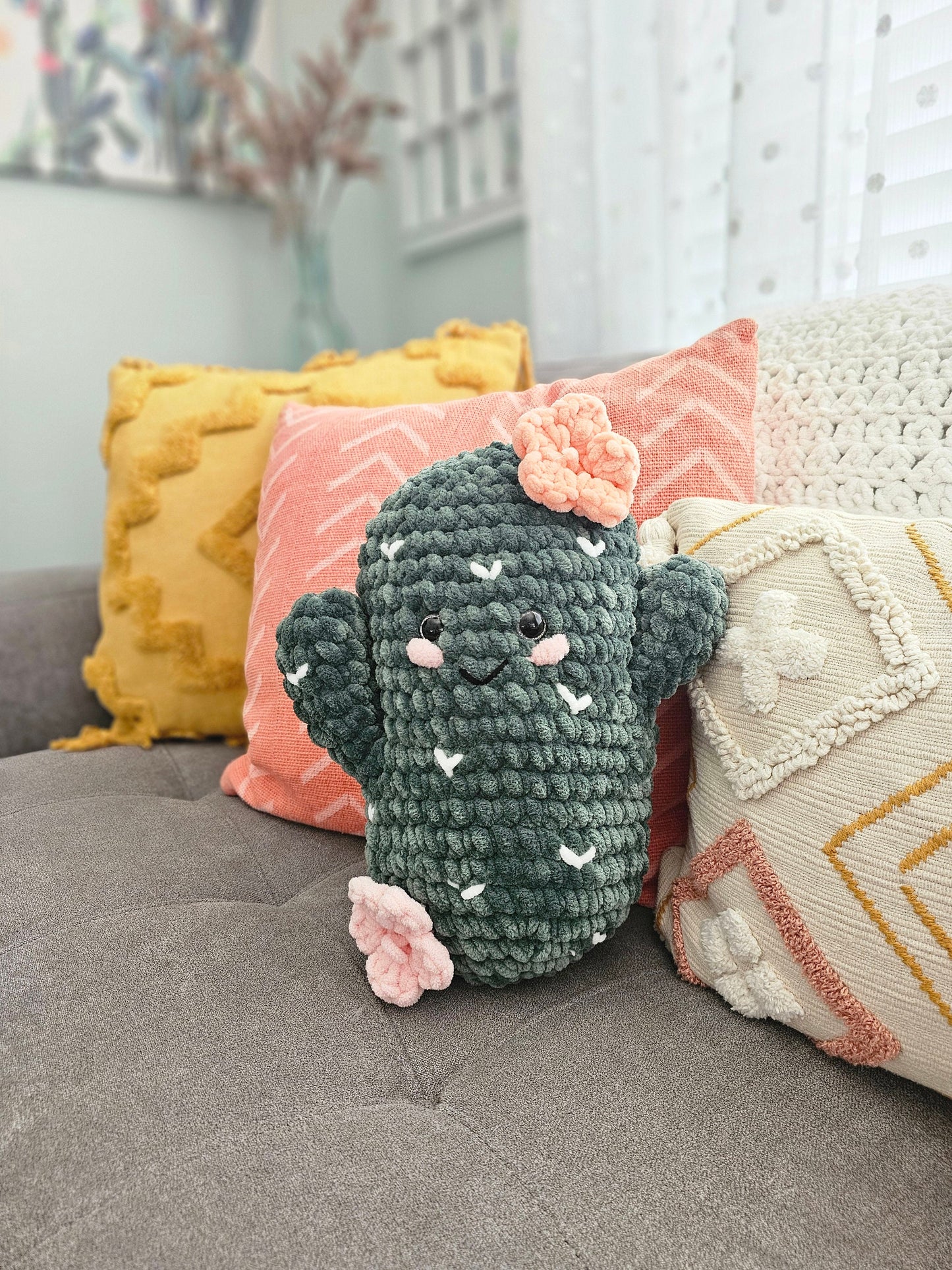 Crochet Cactus Pattern | No Sew Jumbo Plushie | Easy Amigurumi Plant PDF | Cute Plant Plushie | Beginner Crochet | Cactus Plush