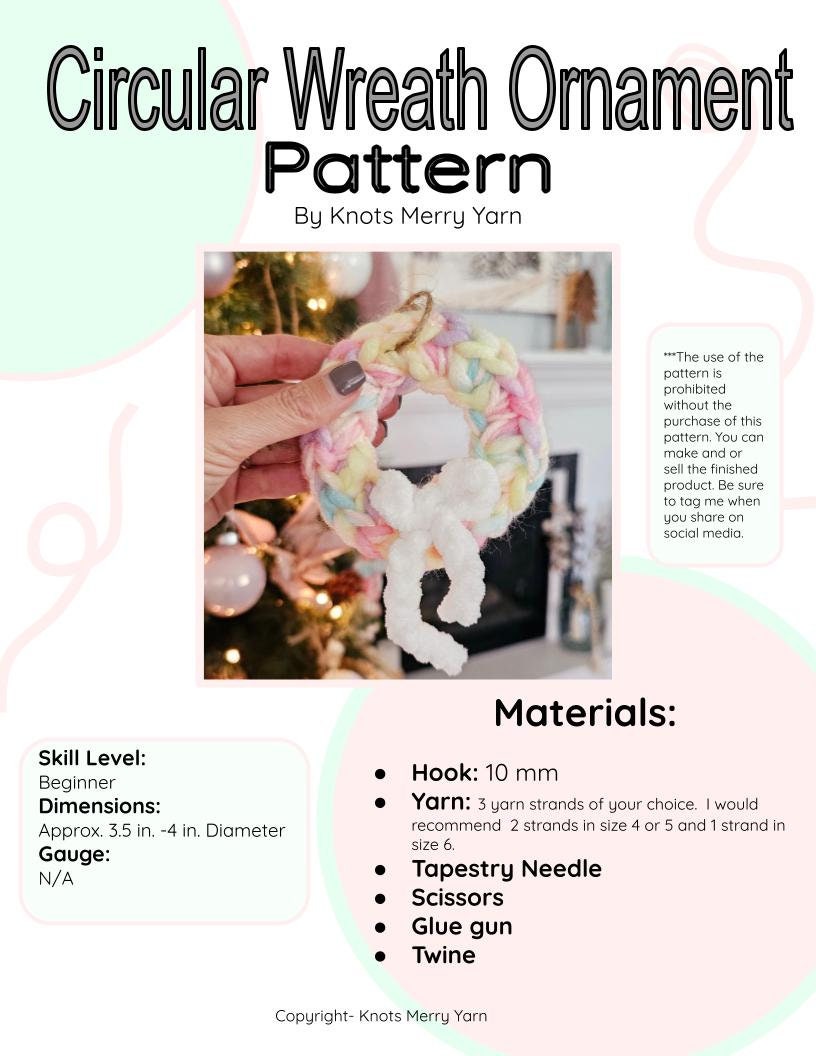 Circular Wreath Crochet Pattern, No Sew, Christmas Ornament, PDF Download, KnotsMerryYarn