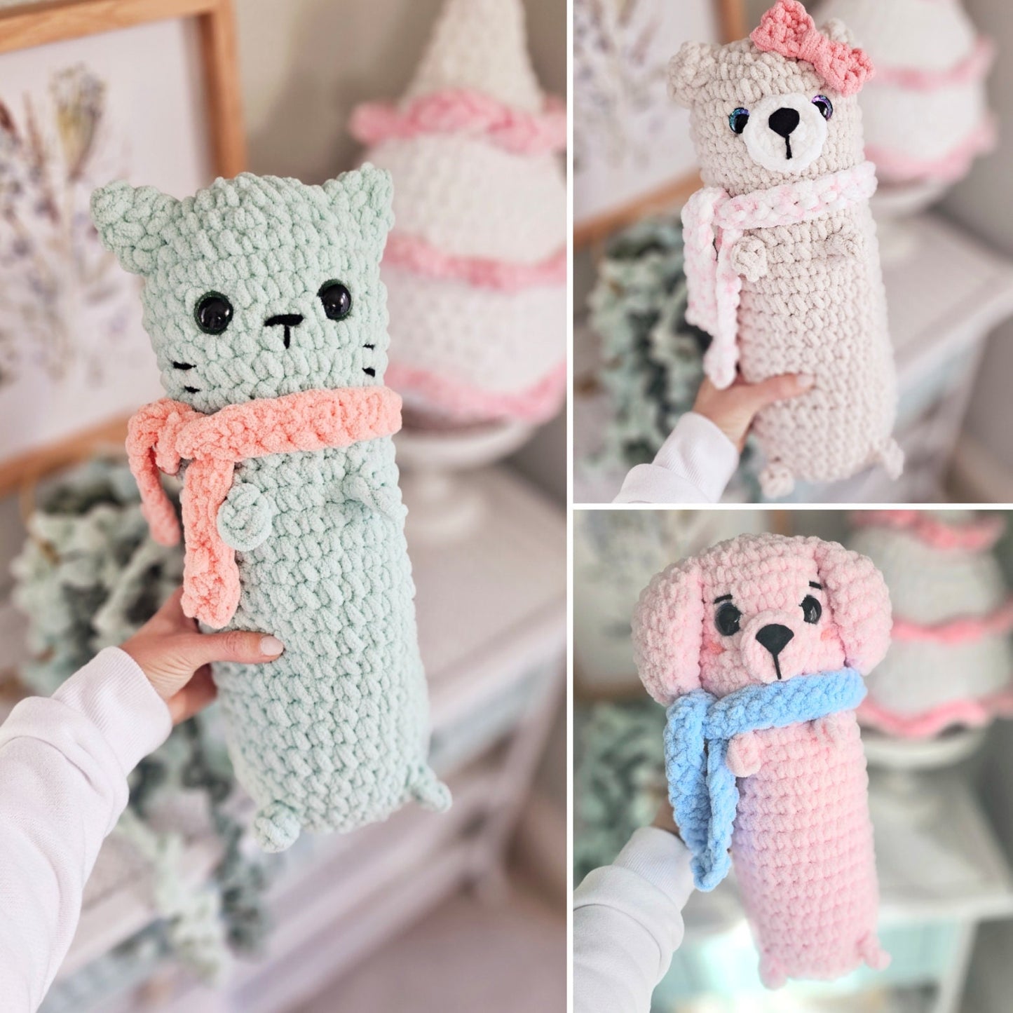 Cuddle Friends Crochet Pattern, 3-1, Dog, Cat, Bear, Plushie, Amigurumi, PDF Download, KnotsMerryYarn