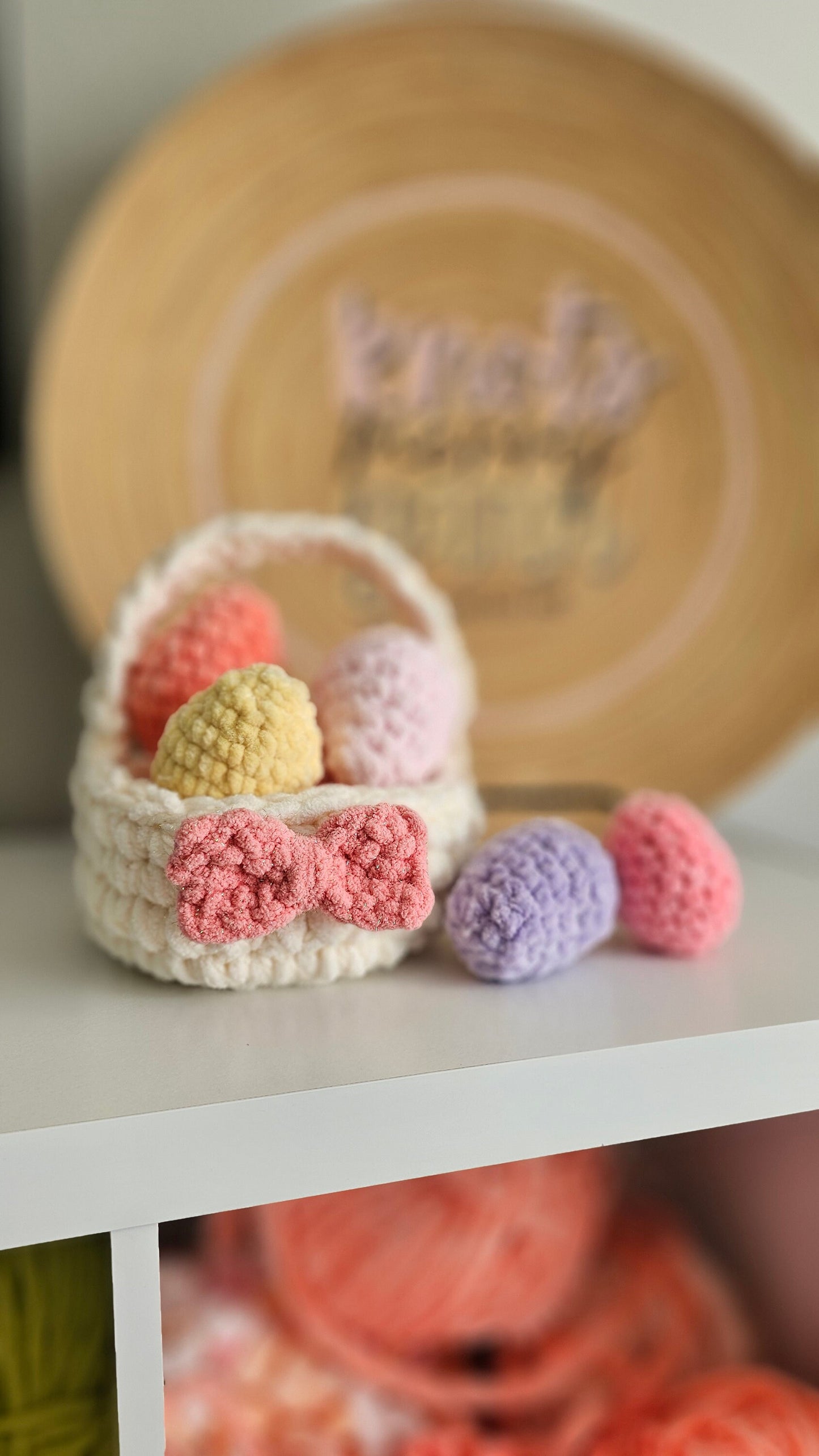 Easter Basket Crochet Pattern, No-Sew, Easter Table Decor, PDF Download, KnotsMerryYarn