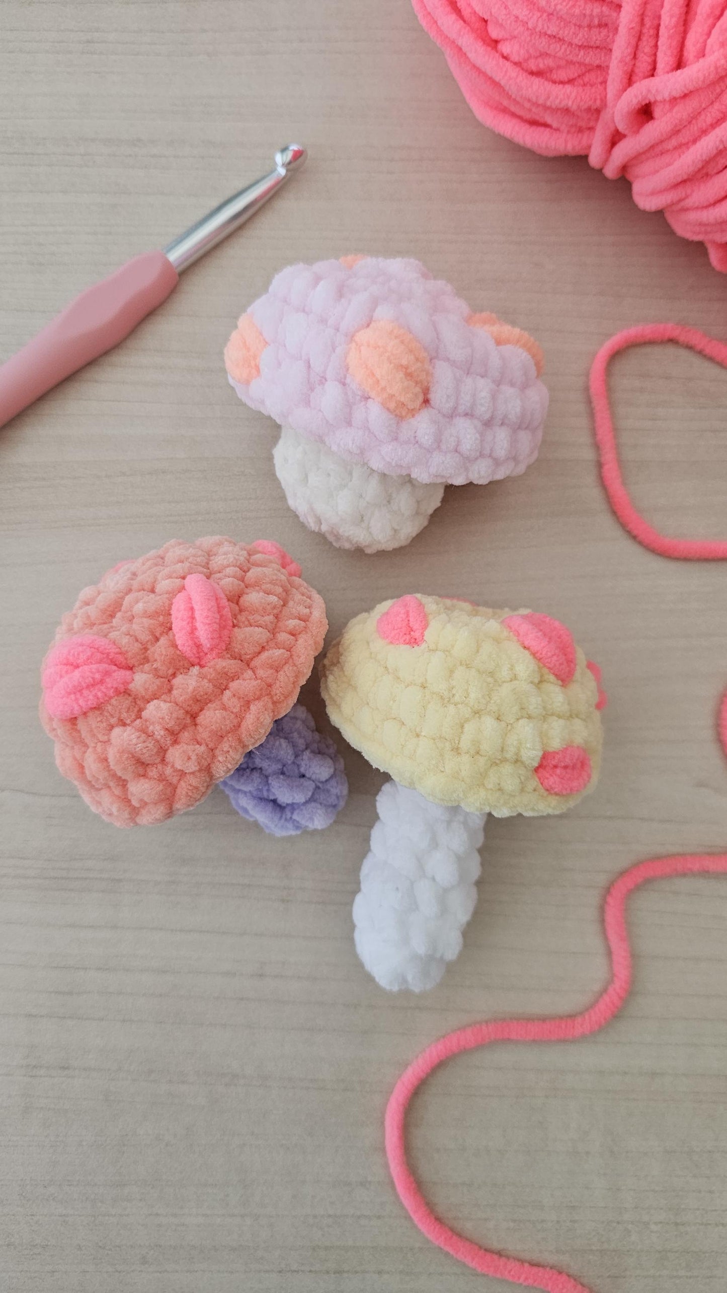 Mushroom Crochet Pattern, Low Sew, Fairy Mushroom, PDF Download W/ Video Tutorial, 2-in-1, KnotsMerryYarn