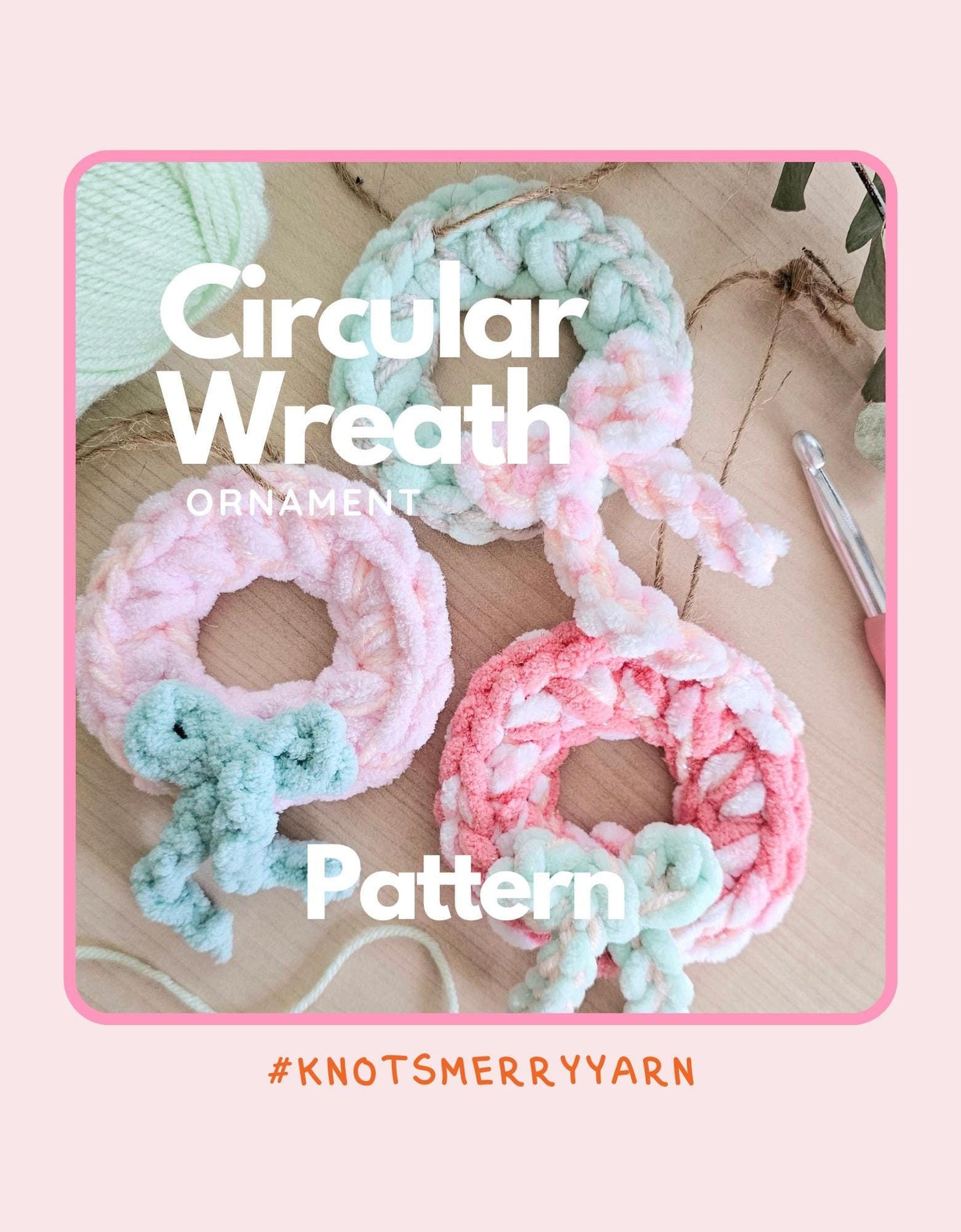 Circular Wreath Crochet Pattern, No Sew, Christmas Ornament, PDF Download, KnotsMerryYarn