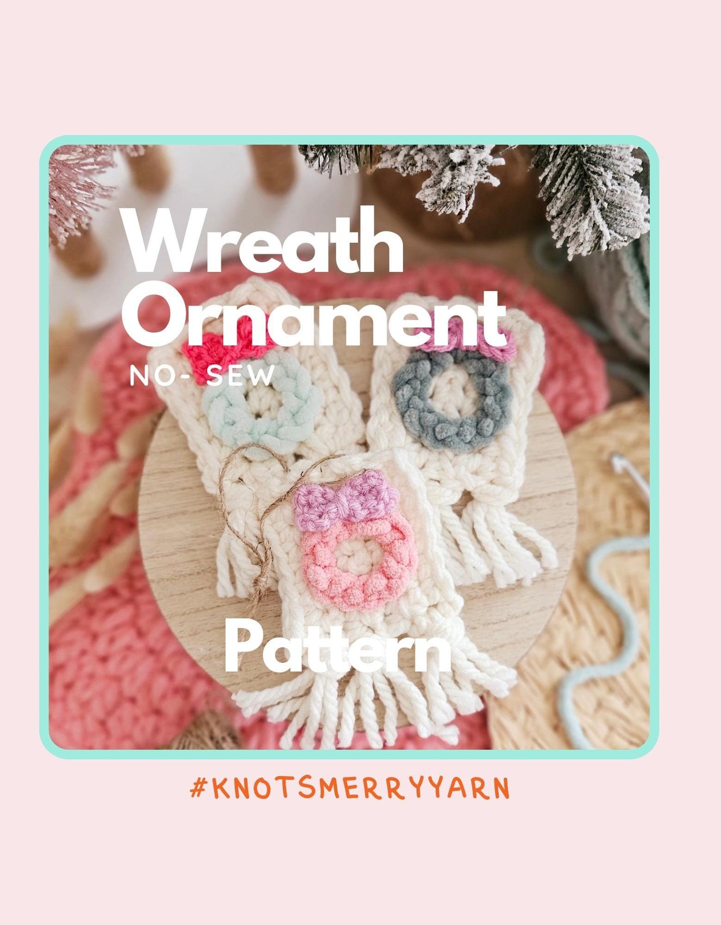 Christmas Ornament Crochet Pattern, No Sew, Canvas Wreath Ornament, PDF Download, KnotsMerryYarn