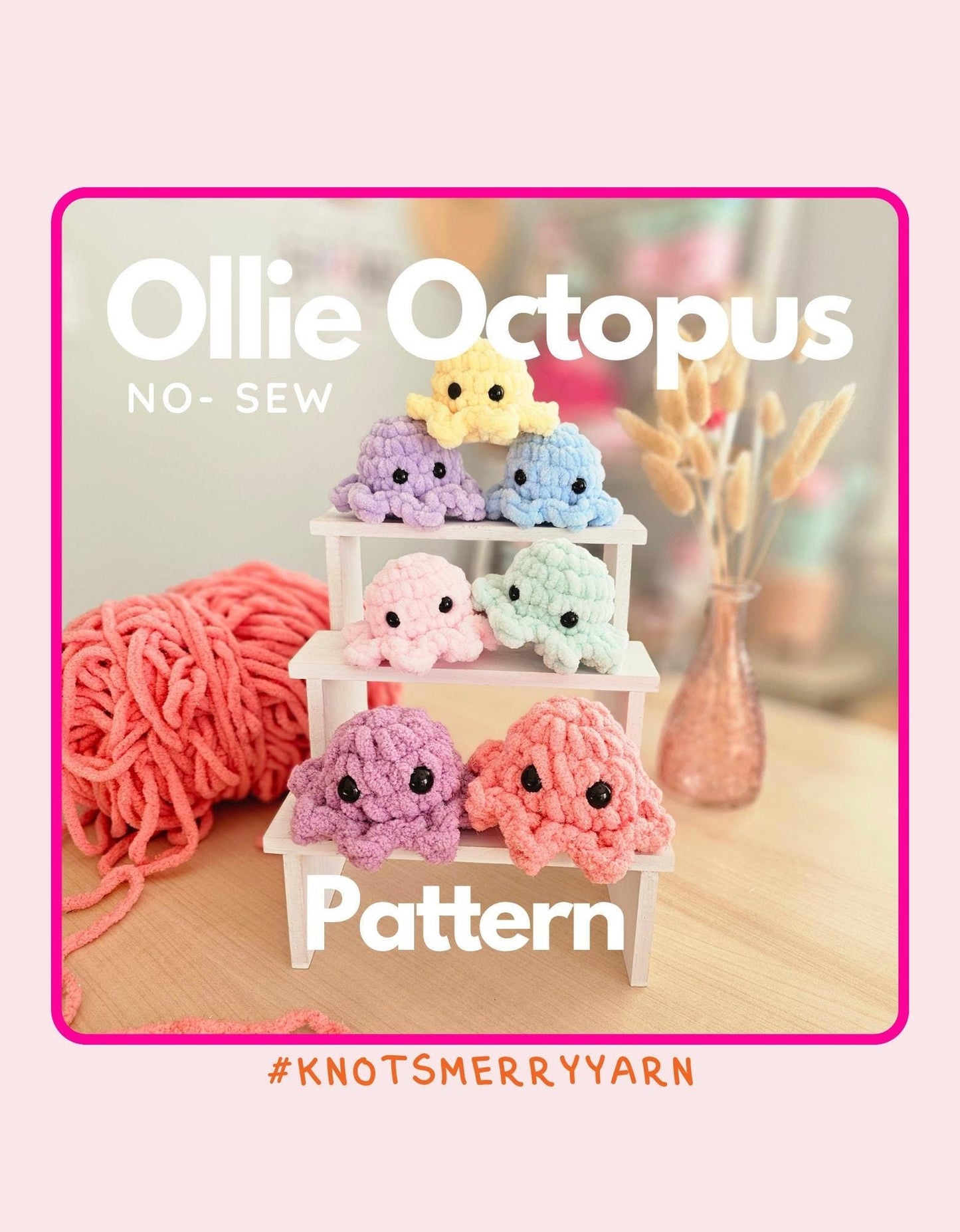 Mini Octopus Crochet Pattern, No Sew, Amigurumi, PDF Download, KnotsMerryYarn
