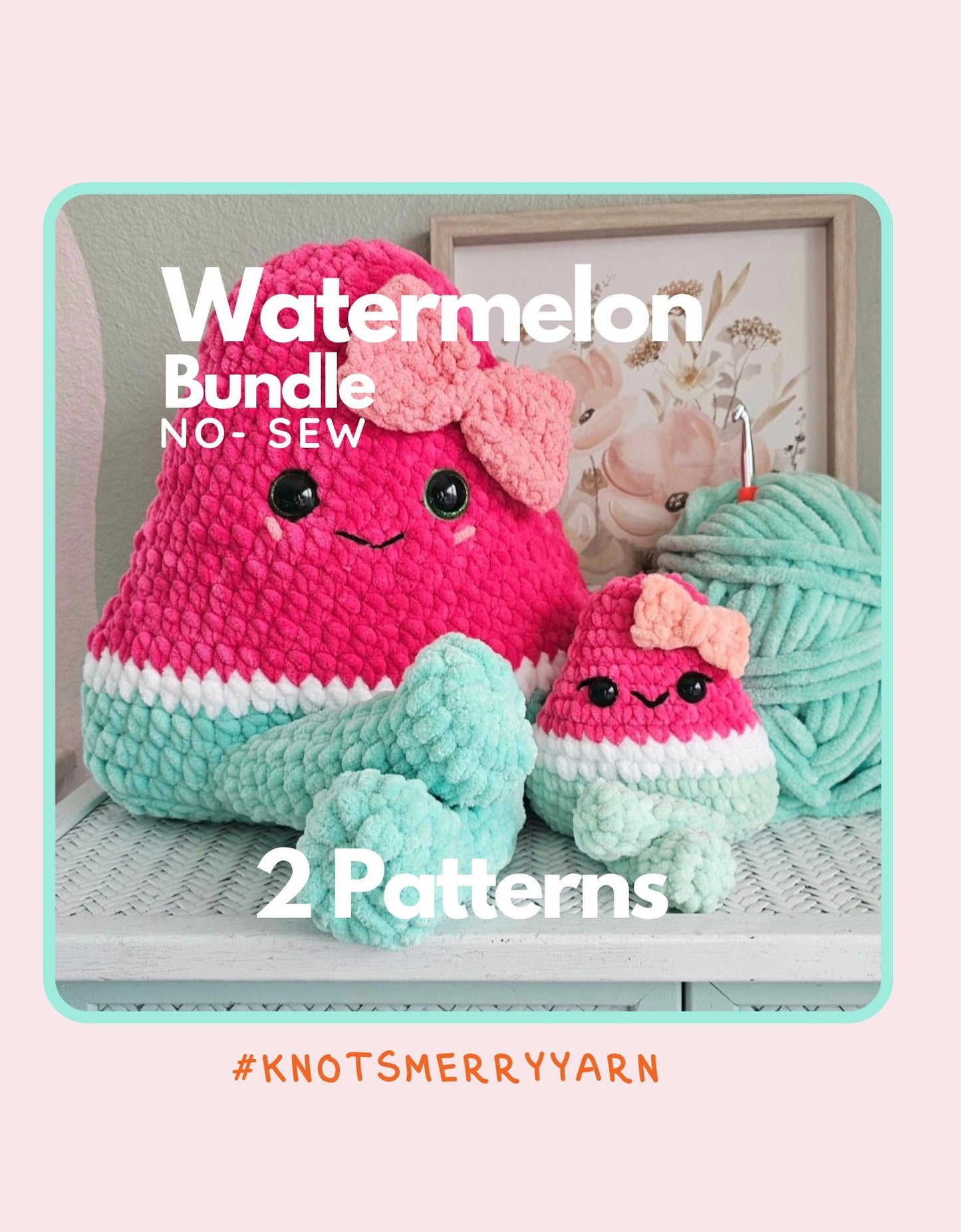 Watermelon Crochet Pattern Bundle, 2-1, Large and Small, Pizza Mod, Amigurumi, PDF Download, KnotsMerryYarn
