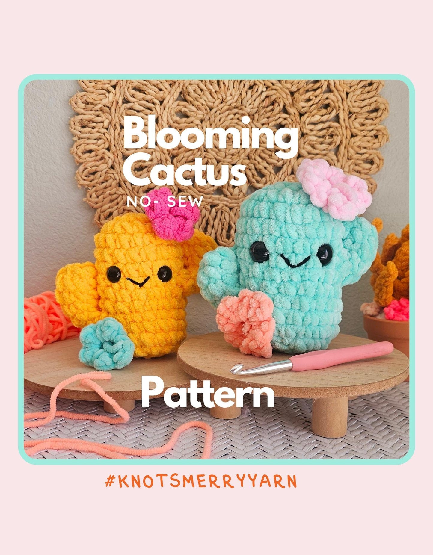 Cactus Crochet Pattern, No Sew, Amigurumi, Blooming Cactus, PDF Download, KnotsMerryYarn