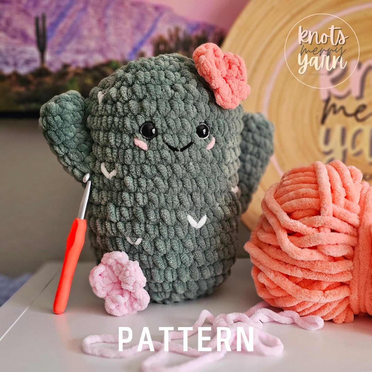 Crochet Cactus Pattern | No Sew Jumbo Plushie | Easy Amigurumi Plant PDF | Cute Plant Plushie | Beginner Crochet | Cactus Plush