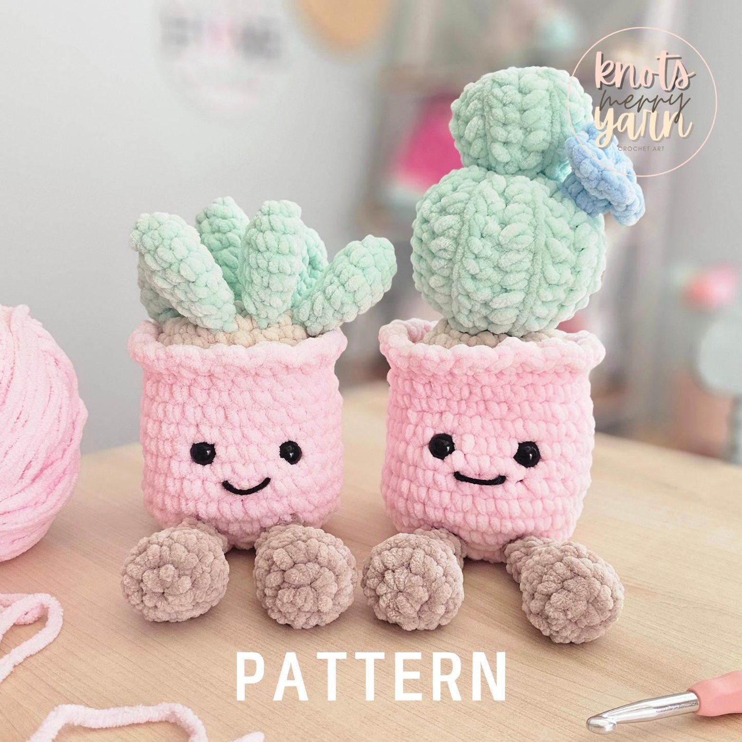 Succulents Crochet Pattern, Ginny & Georgia, Amigurumi, Crochet Cactus, PDF Download, KnotsMerryYarn