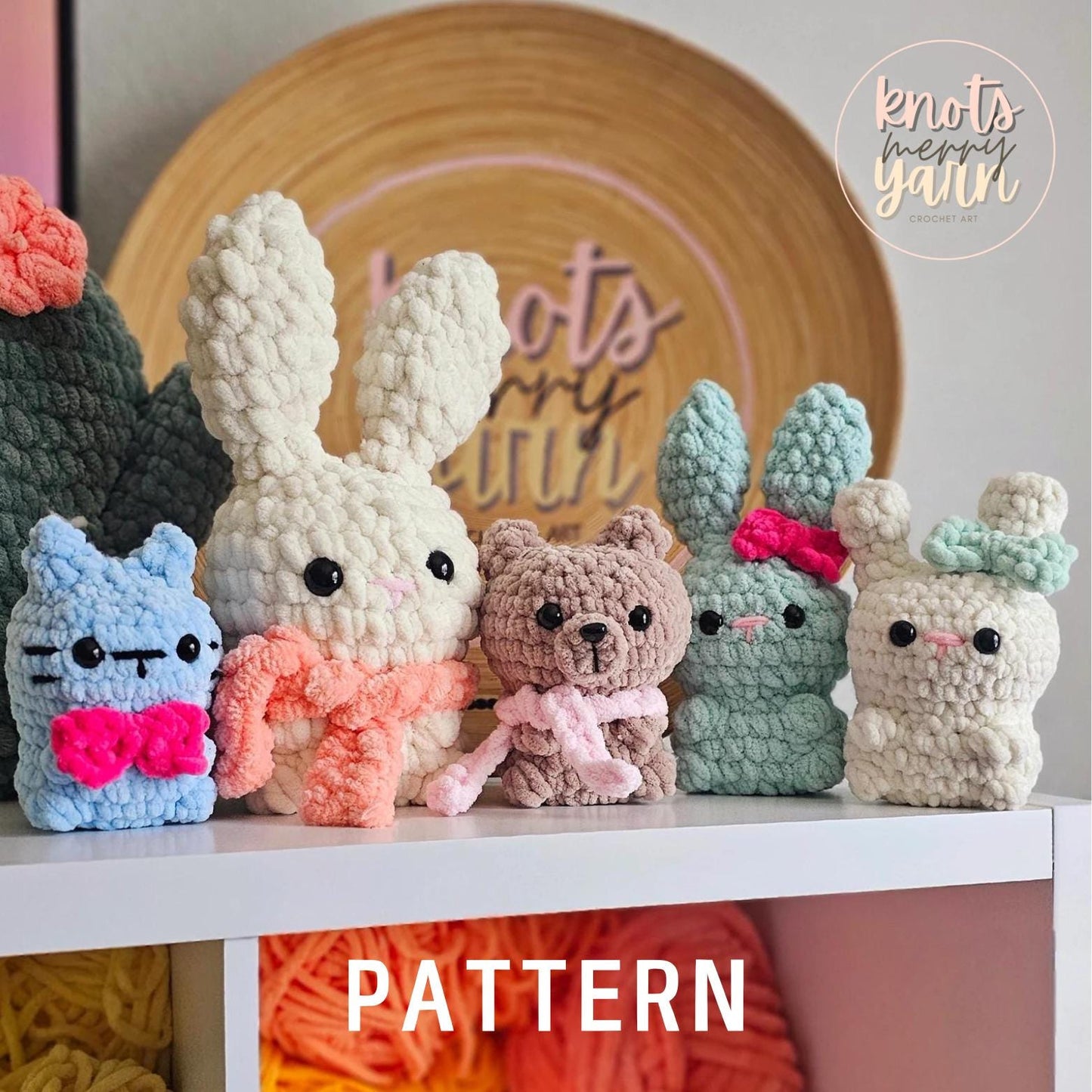 Animal Crochet Patterns, Bunny, Bear, Cat, No Sew, Amigurumi, PDF Download, KnotsMerryYarn