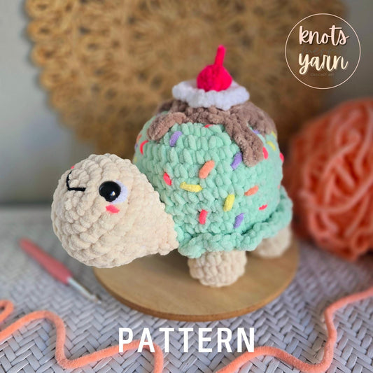 Turtle Crochet Pattern, Hot Fudge Sundae Turtle, Amigurumi, PDF Download, KnotsMerryYarn