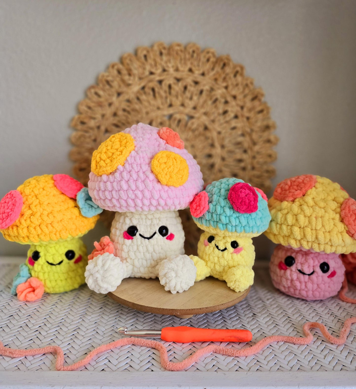 Mushroom Crochet Pattern, No Sew, 2-in-1 (mini version included), Amigurumi, PDF Download, KnotsMerryYarn