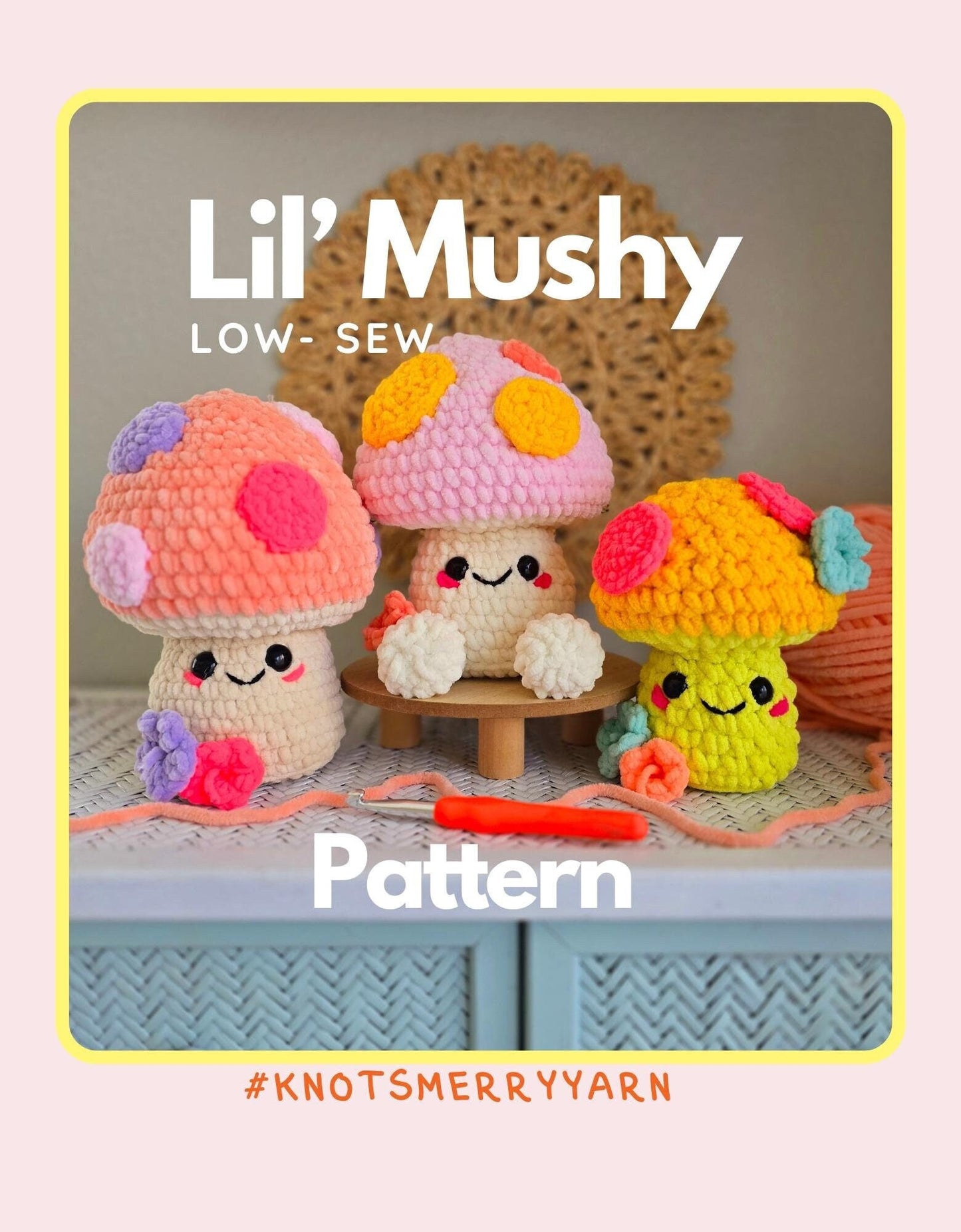 Mushroom Crochet Pattern, No Sew, 2-in-1 (mini version included), Amigurumi, PDF Download, KnotsMerryYarn