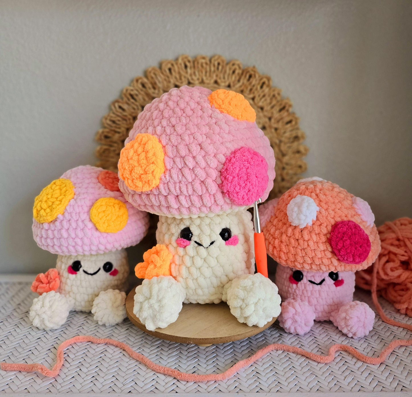 Mushroom Crochet Pattern, No Sew, 2-in-1 (mini version included), Amigurumi, PDF Download, KnotsMerryYarn