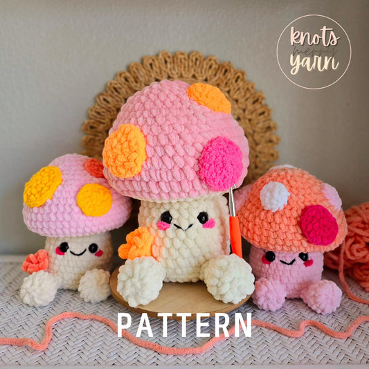 Mushroom Crochet Pattern, No Sew, 2-in-1 (mini version included), Amigurumi, PDF Download, KnotsMerryYarn