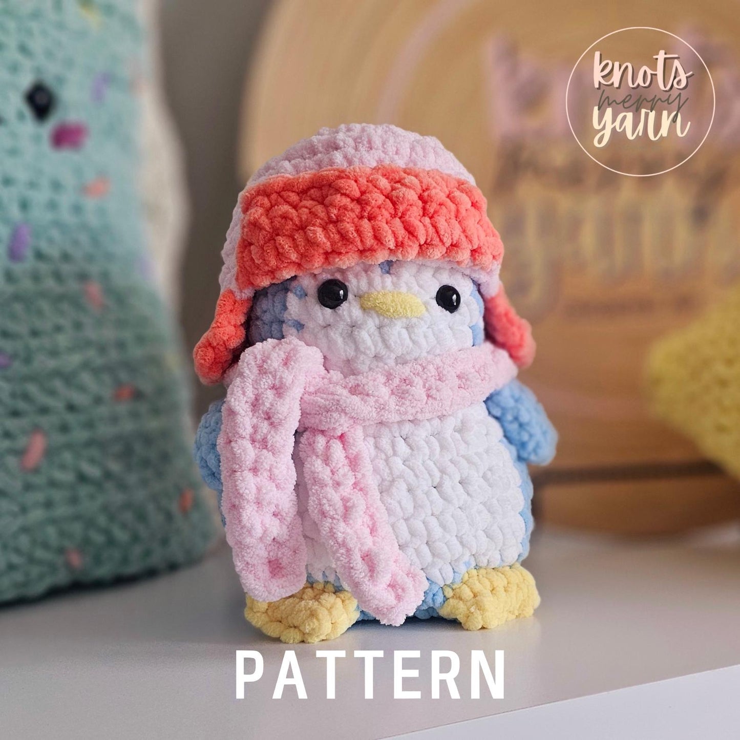 Penguin Crochet Pattern, No Sew, Amigurumi, Pearl the Penguin, PDF Download, KnotsMerryYarn