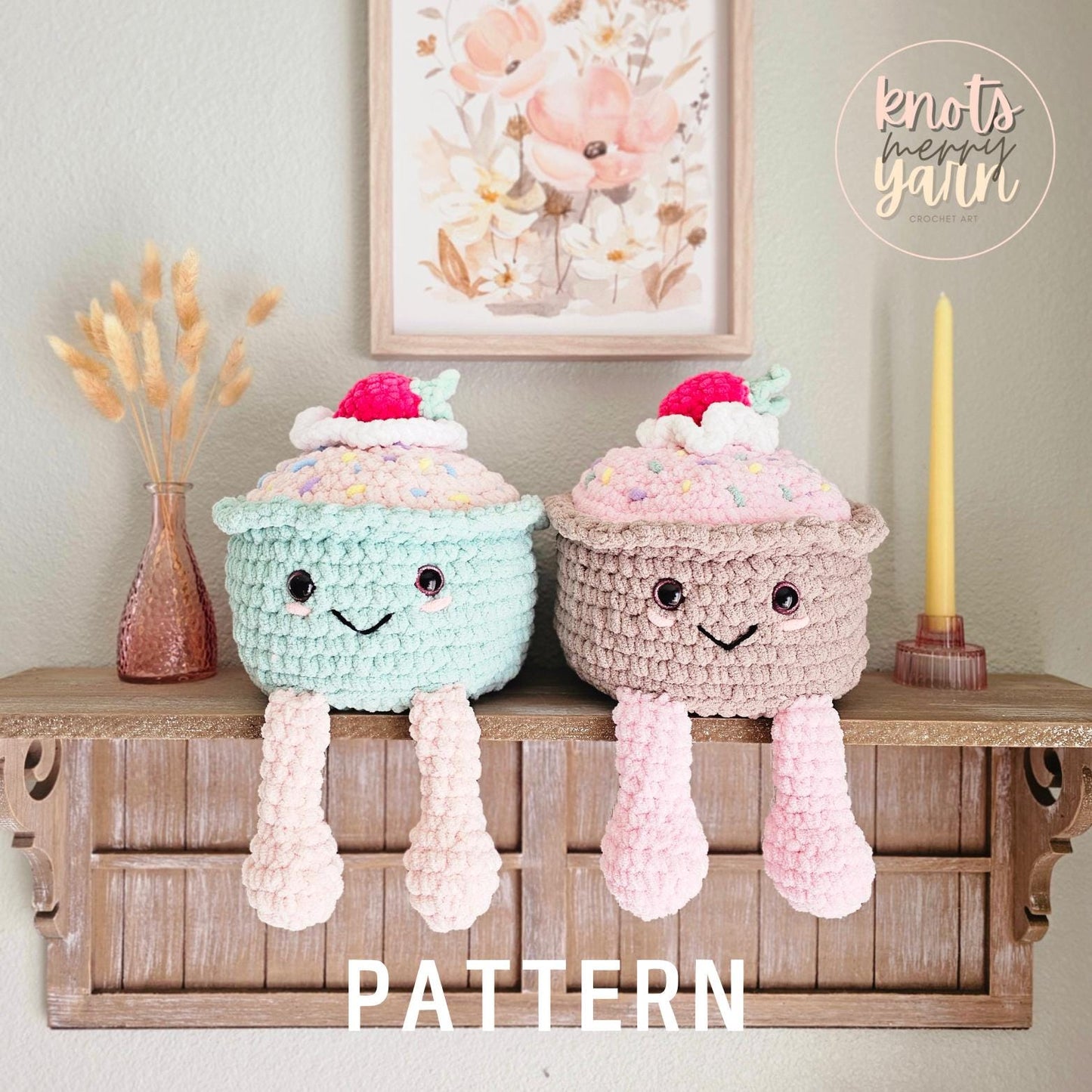 Cupcake Crochet Pattern, Jumbo Plushie, Amigurumi, Crochet Food, PDF Download, KnotsMerryYarn
