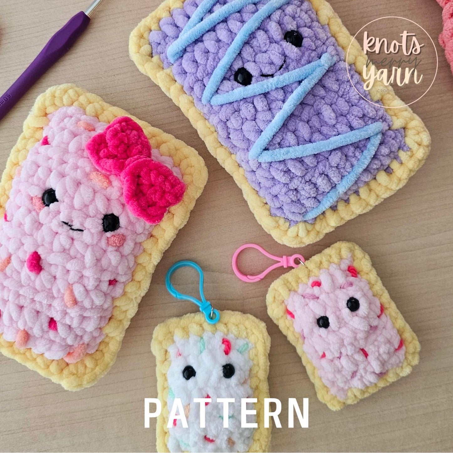 Mini Pop-Tart Crochet Pattern, Amigurumi Keychain, No-Sew PDF Download, Cute Plush DIY, Novelty Gift, Knots Merry Yarn