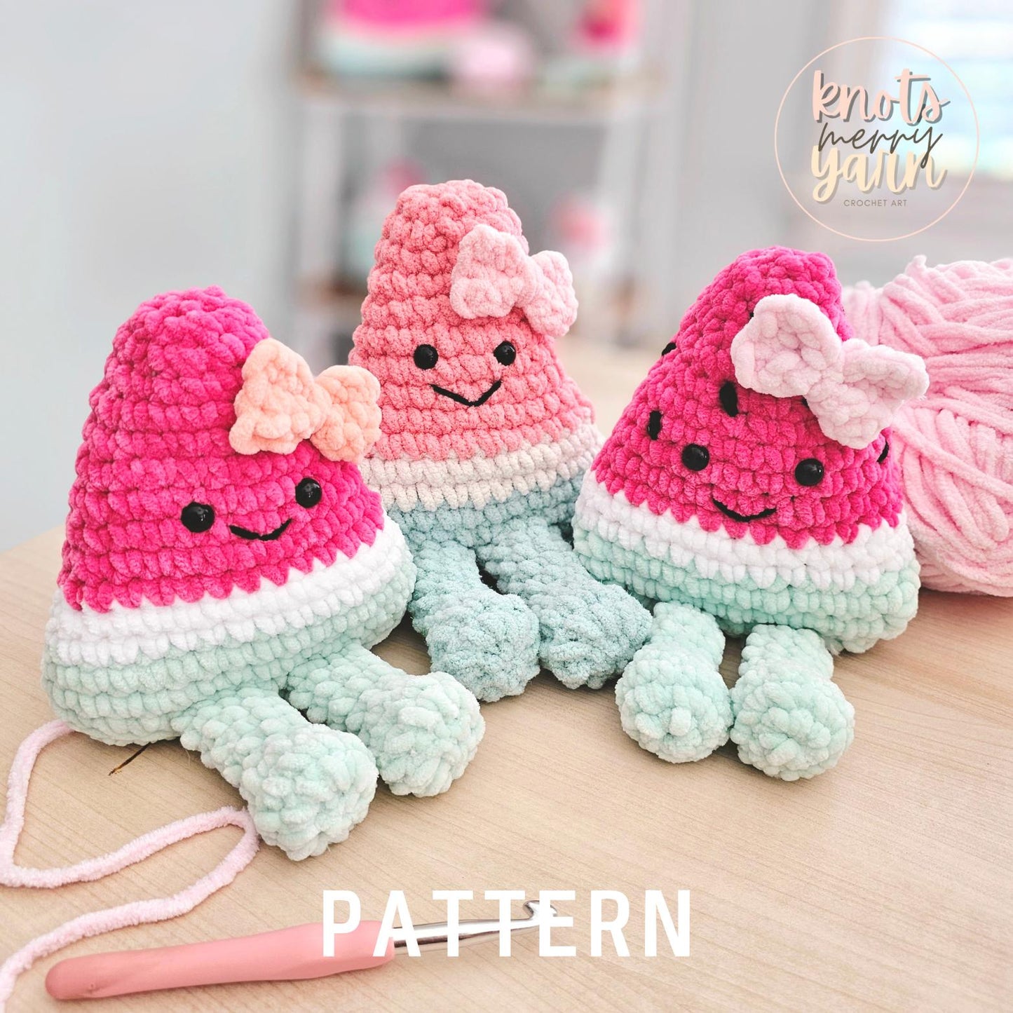 Watermelon Crochet Pattern, No Sew, Amigurumi Watermelon, PDF Download, KnotsMerryYarn