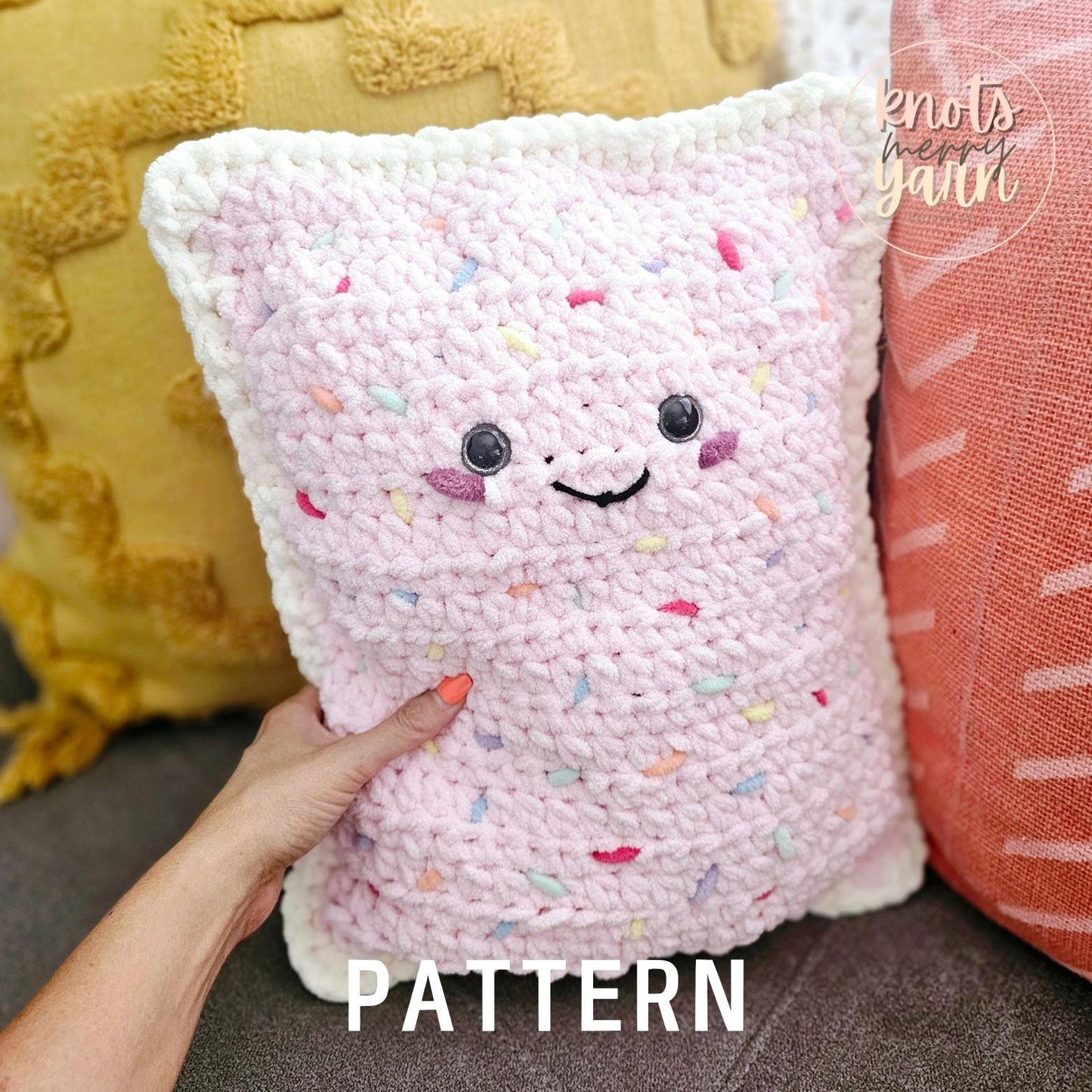 Pillow Crochet Pattern Poptart, No Sew, Amigurumi, Crochet Food, PDF Download, KnotsMerryYarn