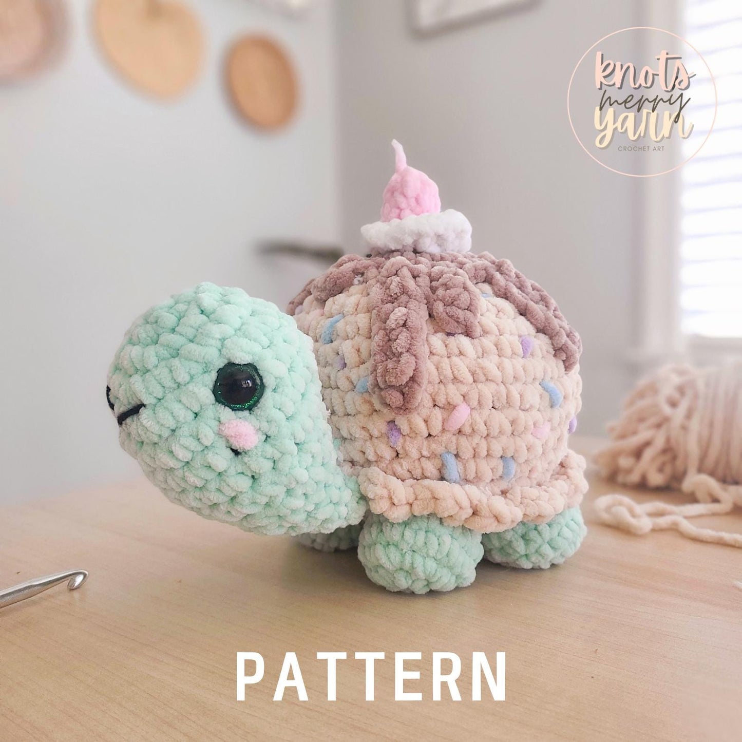 Turtle Crochet Pattern, Hot Fudge Sundae Turtle, Amigurumi, PDF Download, KnotsMerryYarn