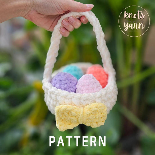 Crochet Easter Basket Pattern, No-Sew, Easter Table Decor, PDF Download, KnotsMerryYarn