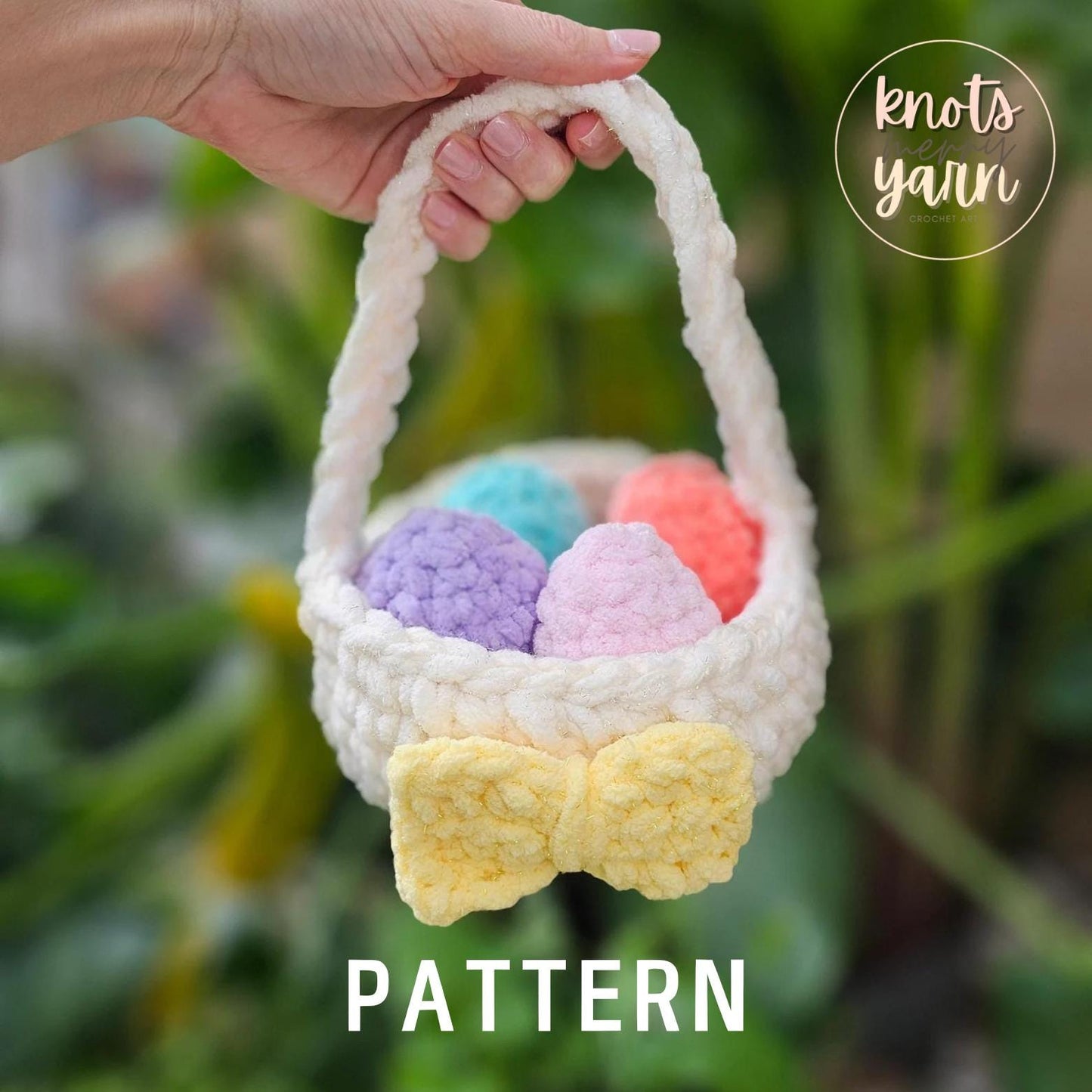 Easter Basket Crochet Pattern, No-Sew, Easter Table Decor, PDF Download, KnotsMerryYarn