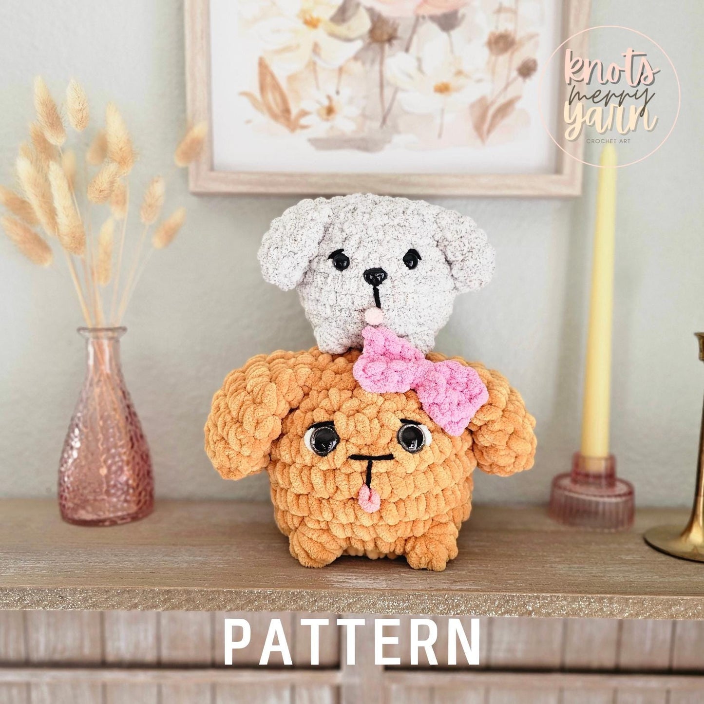 Puppy Crochet Pattern, Low Sew, Amigurumi, Dog, PDF Download, KnotsMerryYarn