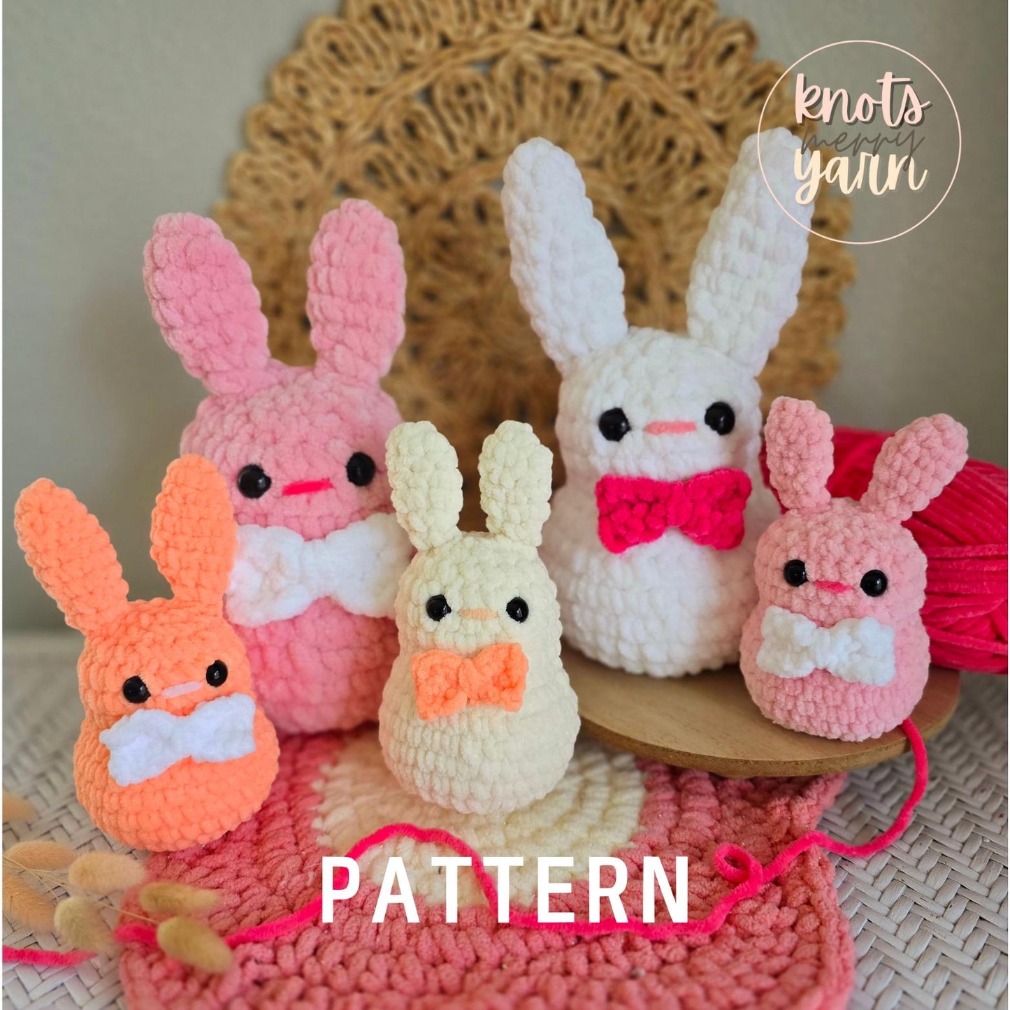 Bunny Crochet Pattern, Low Sew, Amigurumi, Baby Easter Bunny, PDF Download, KnotsMerryYarn