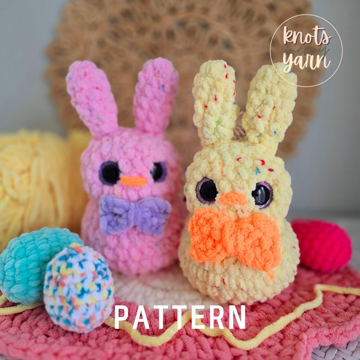 Bunny Crochet Pattern, Low Sew, Amigurumi, Baby Easter Bunny, PDF Download, KnotsMerryYarn