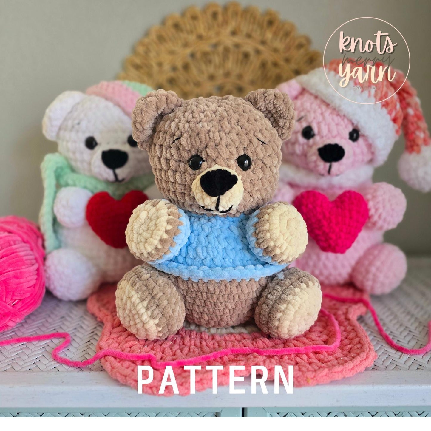 Teddy Bear Crochet Pattern, Amigurumi Bear, Plushie, PDF Download, KnotsMerryYarn