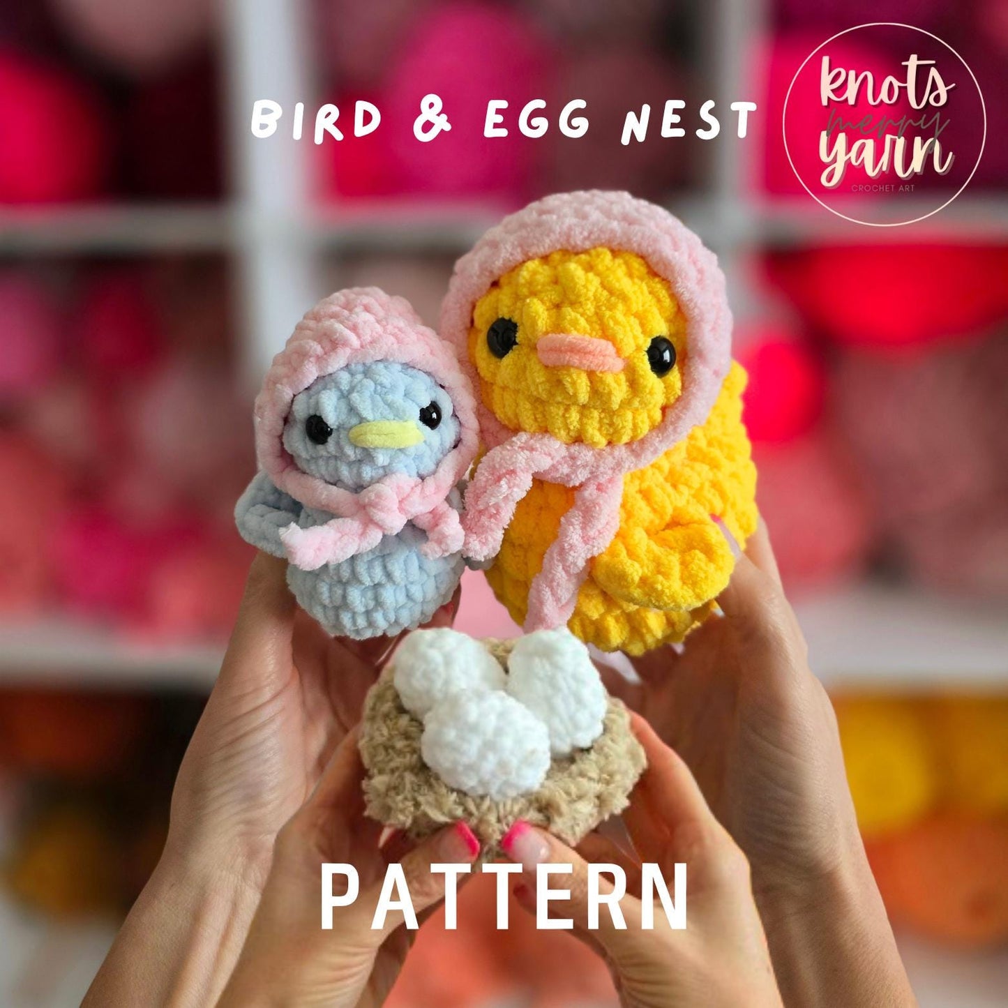 Bird and Egg Nest Crochet Pattern, No Sew, Amigurumi, PDF Download, KnotsMerryYarn
