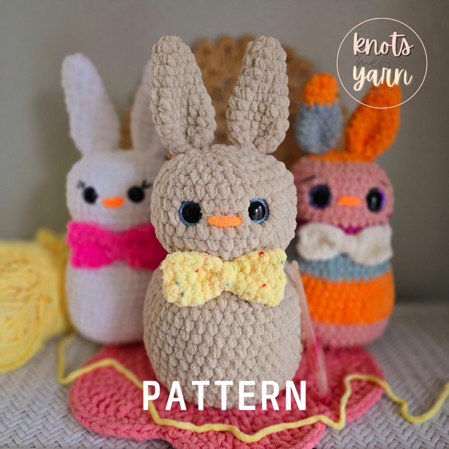 Bunny Crochet Pattern, Low Sew, Amigurumi, PDF Download, KnotsMerryYarn