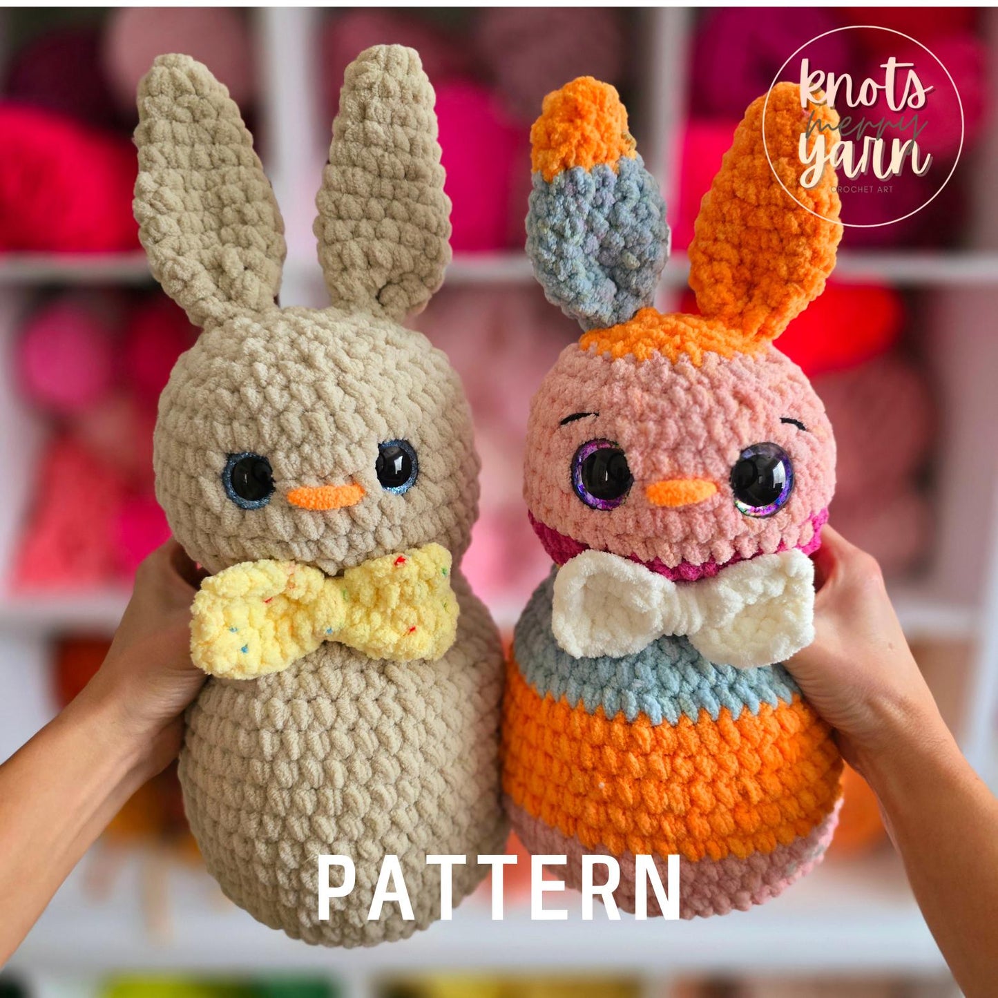 Bunny Crochet Pattern, Low Sew, Amigurumi, PDF Download, KnotsMerryYarn