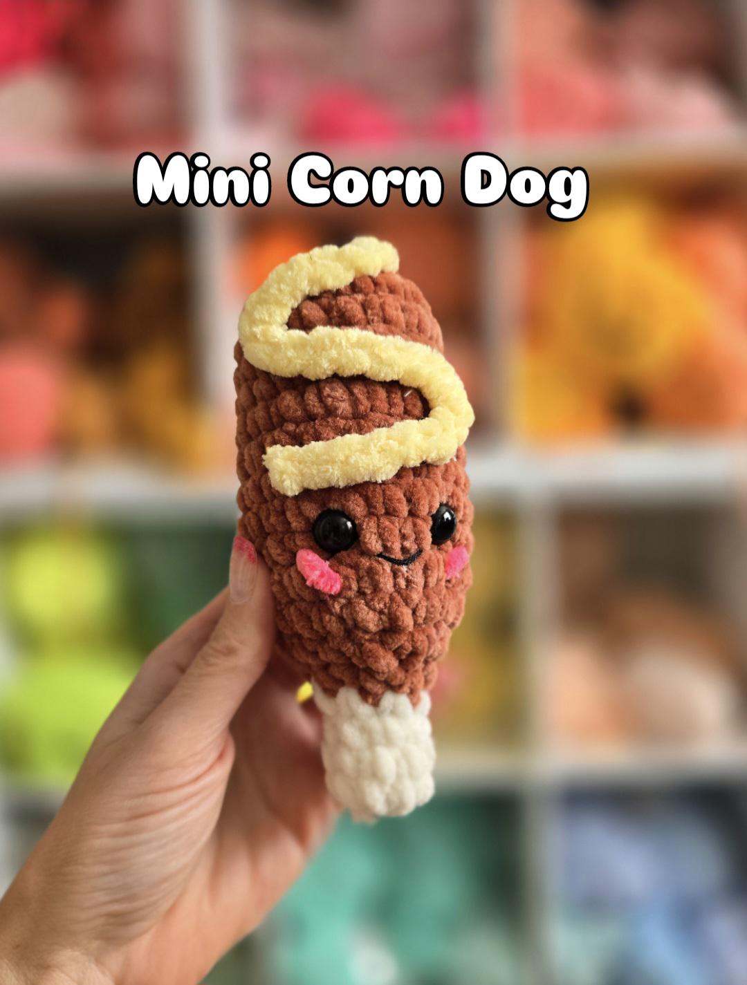 Mini Corn Dog Crochet Pattern, No Sew, Amigurumi, Crochet Food, PDF Download, KnotsMerryYarn