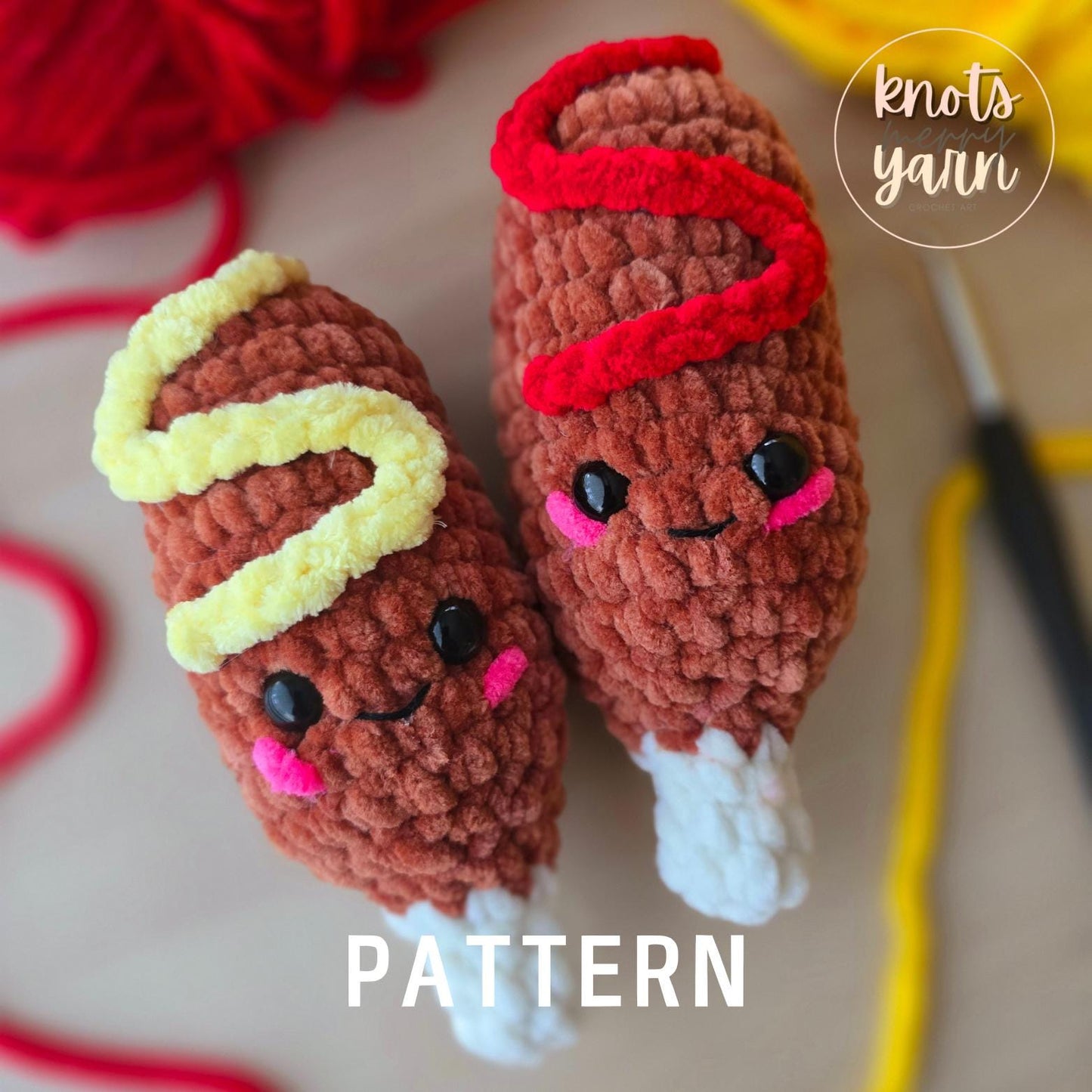 Mini Corn Dog Crochet Pattern, No Sew, Amigurumi, Crochet Food, PDF Download, KnotsMerryYarn