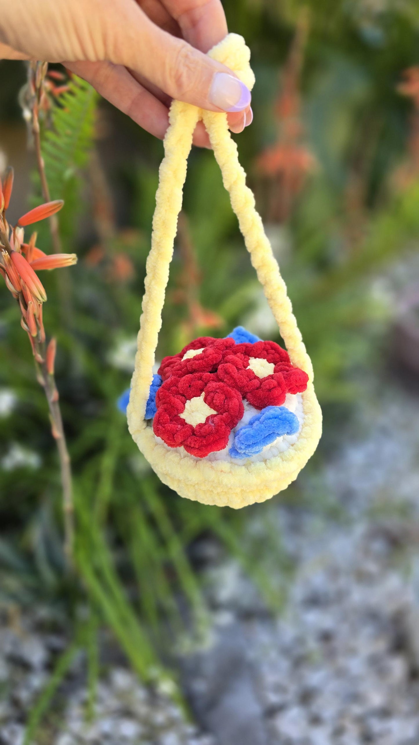Crochet Flower Car Charm, Flower Crochet Pattern, Boho Hanging Basket, PDF Download, KnotsMerryYarn