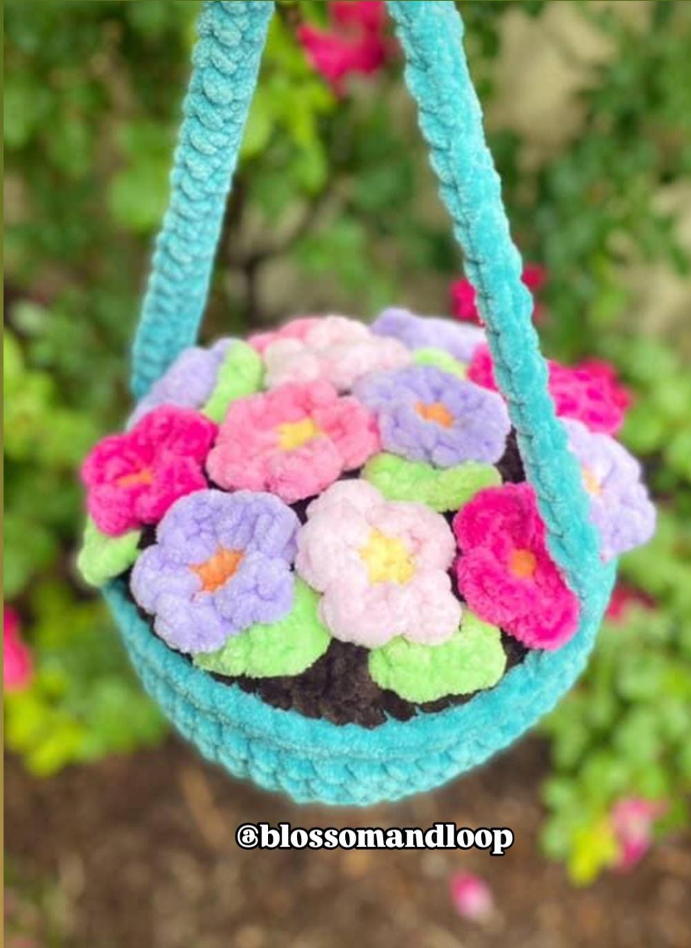 Jumbo Flower Basket Crochet Pattern, Bundle W/ Mini Hanging Car Charm, PDF Download, KnotsMerryYarn