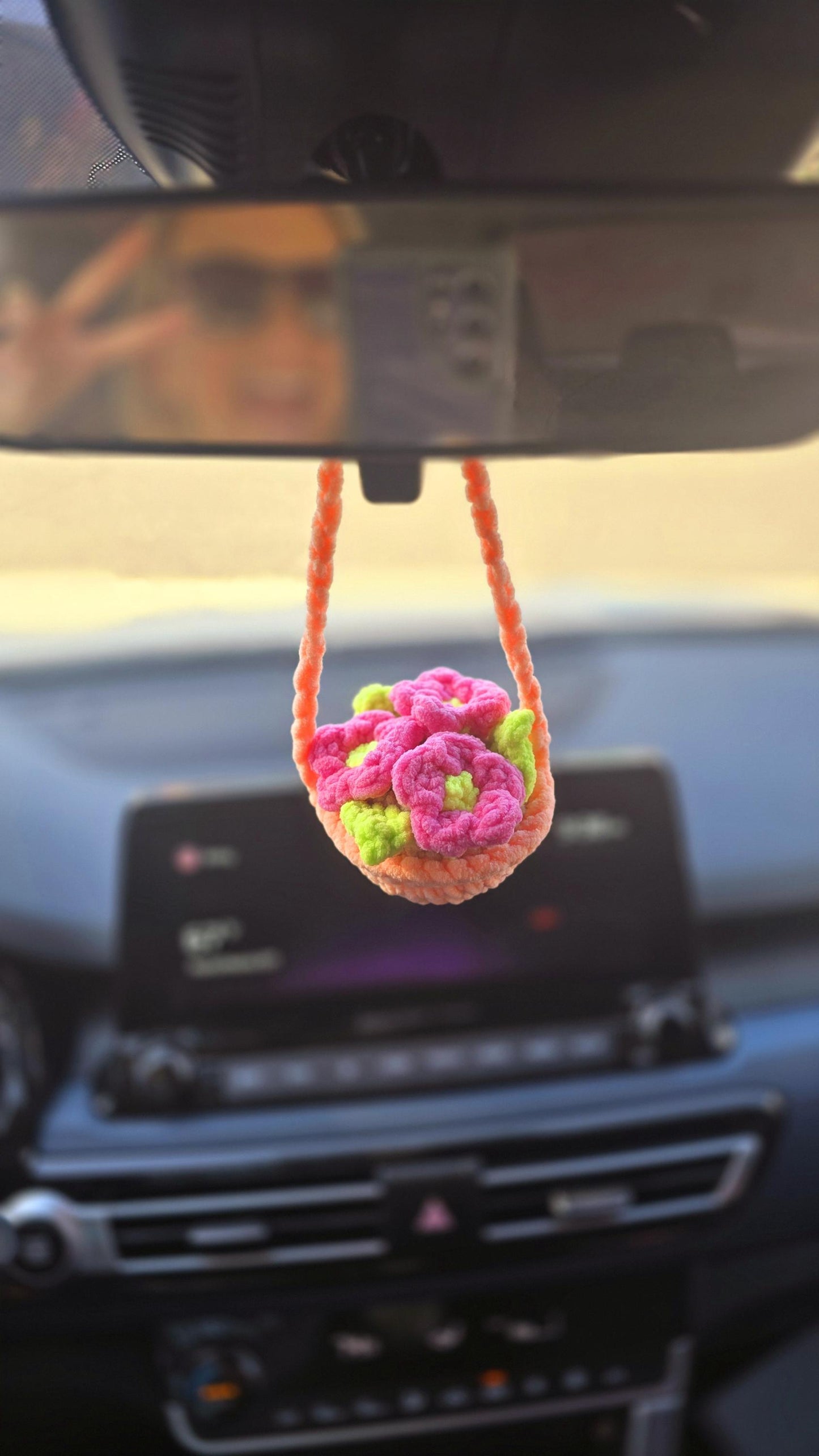 Crochet Flower Car Charm | CROCHET PATTERN | Low Sew | Instant Download PDF | Cute Boho Car Decor | Hanging Basket Car Accessory
